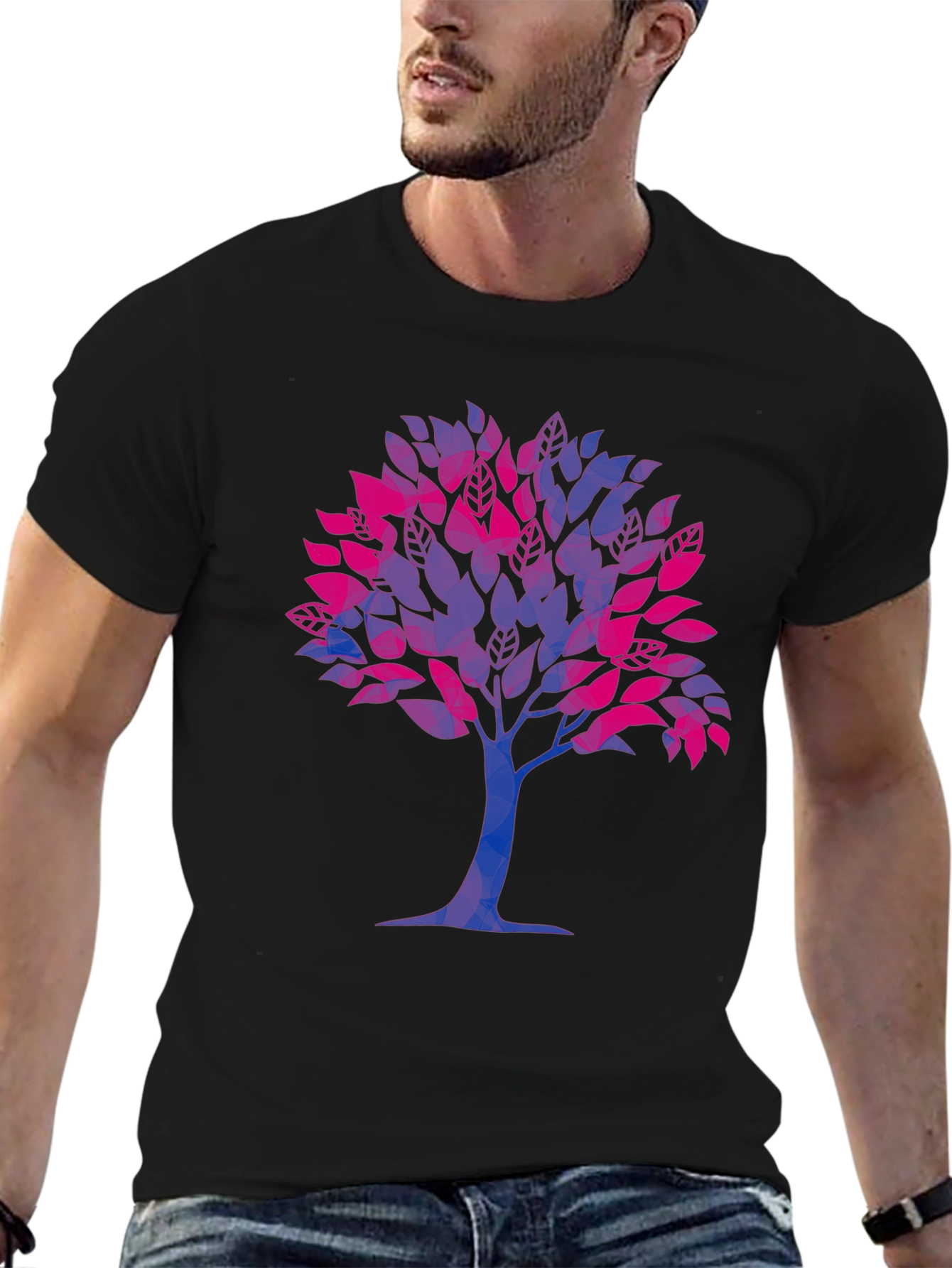 Bisexual Pride Tree Graphic Tee - Soft Black Shirt