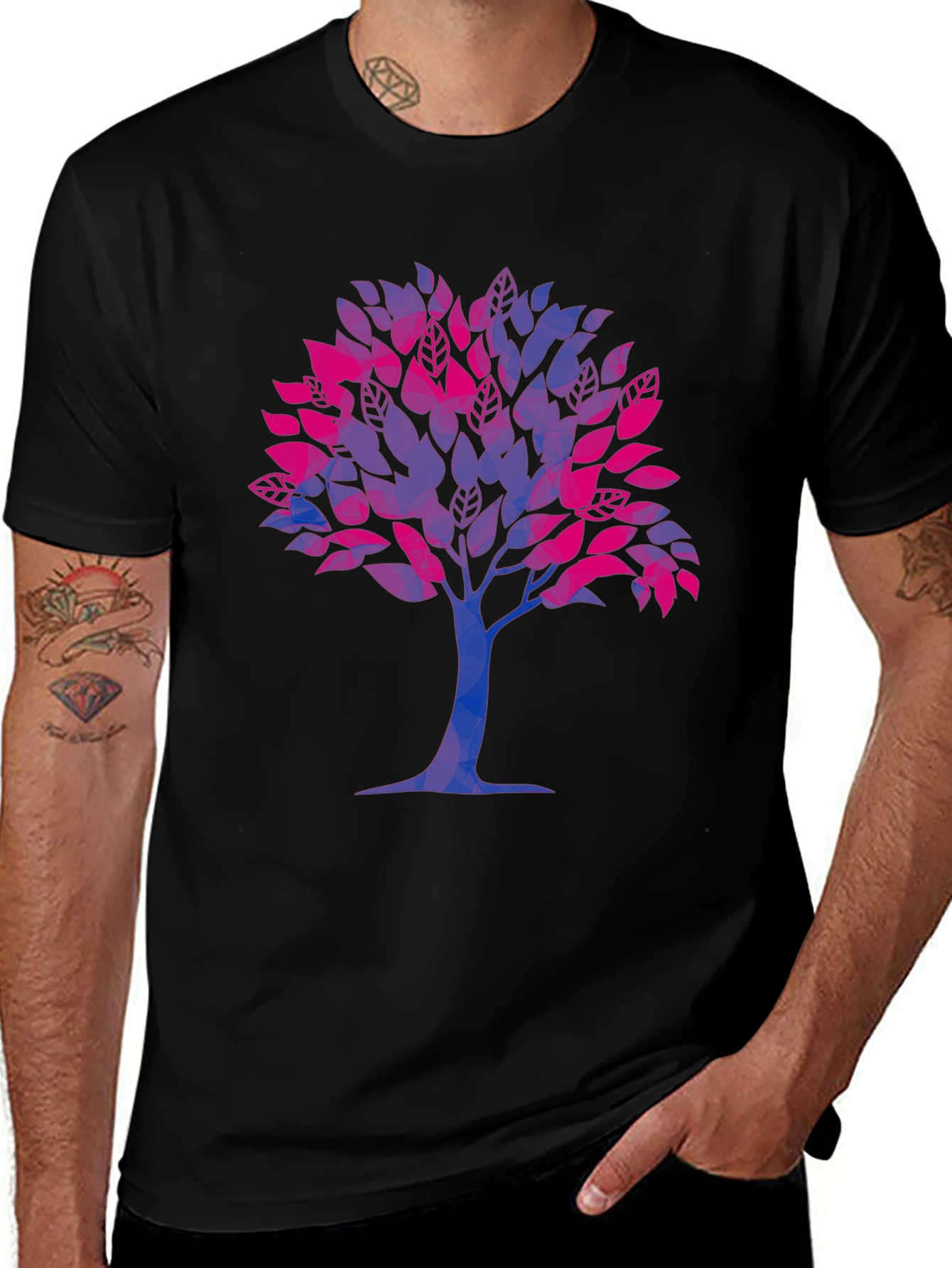 Bisexual Pride Tree Graphic Tee - Soft Black Shirt