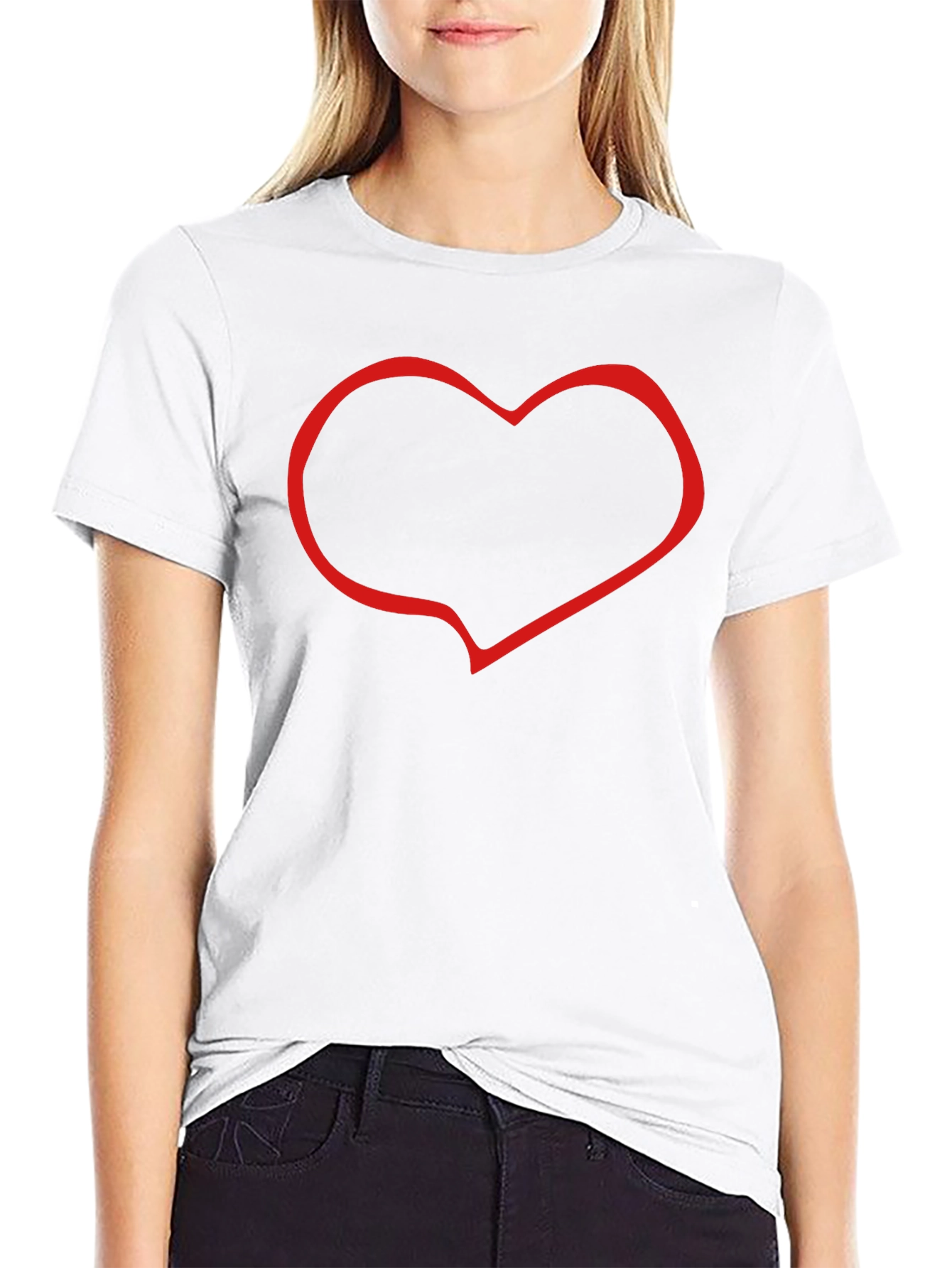 Black T-Shirt with Red Heart Outline