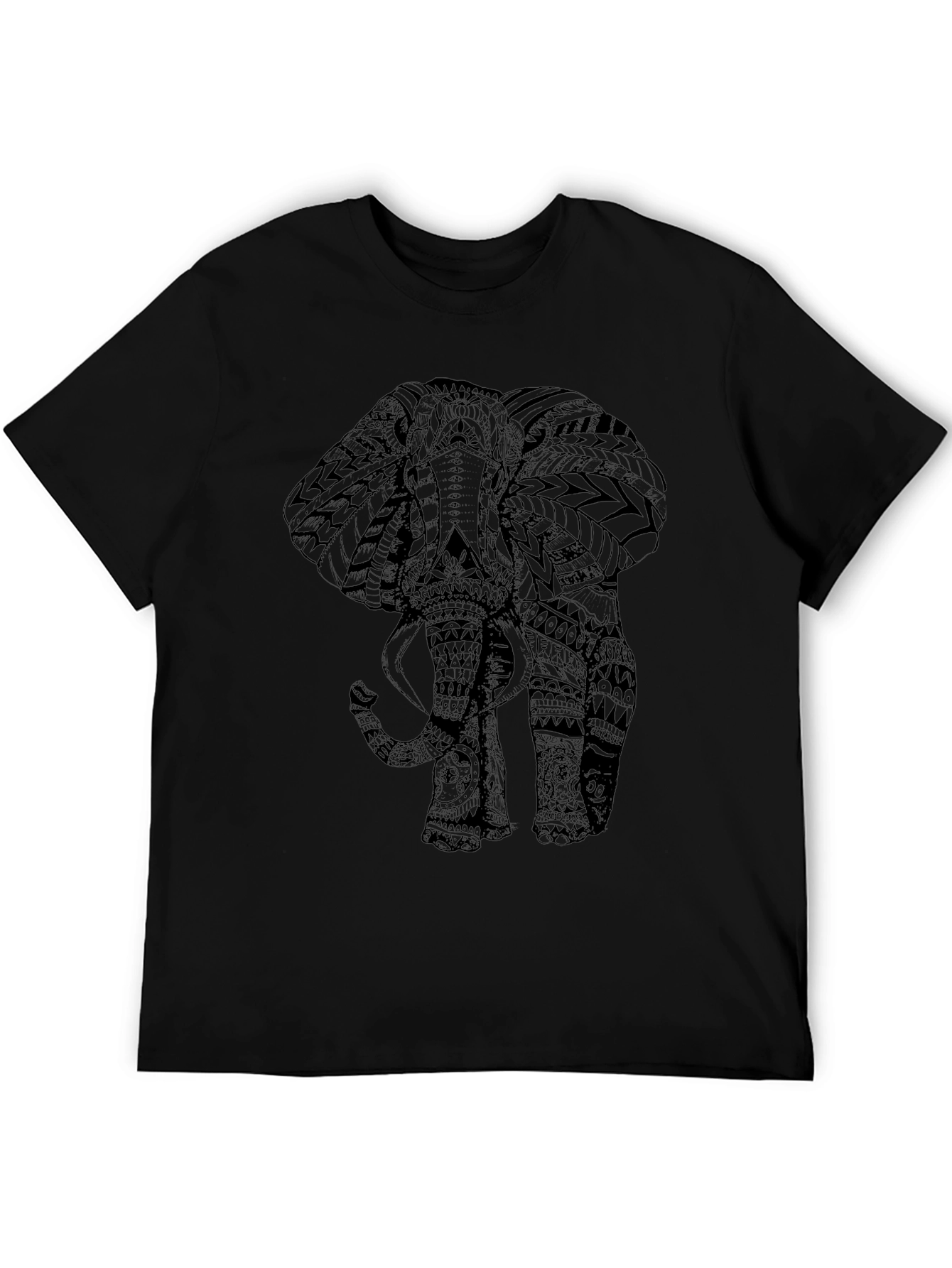 Tribal Elephant Print Black Tee Shirt
