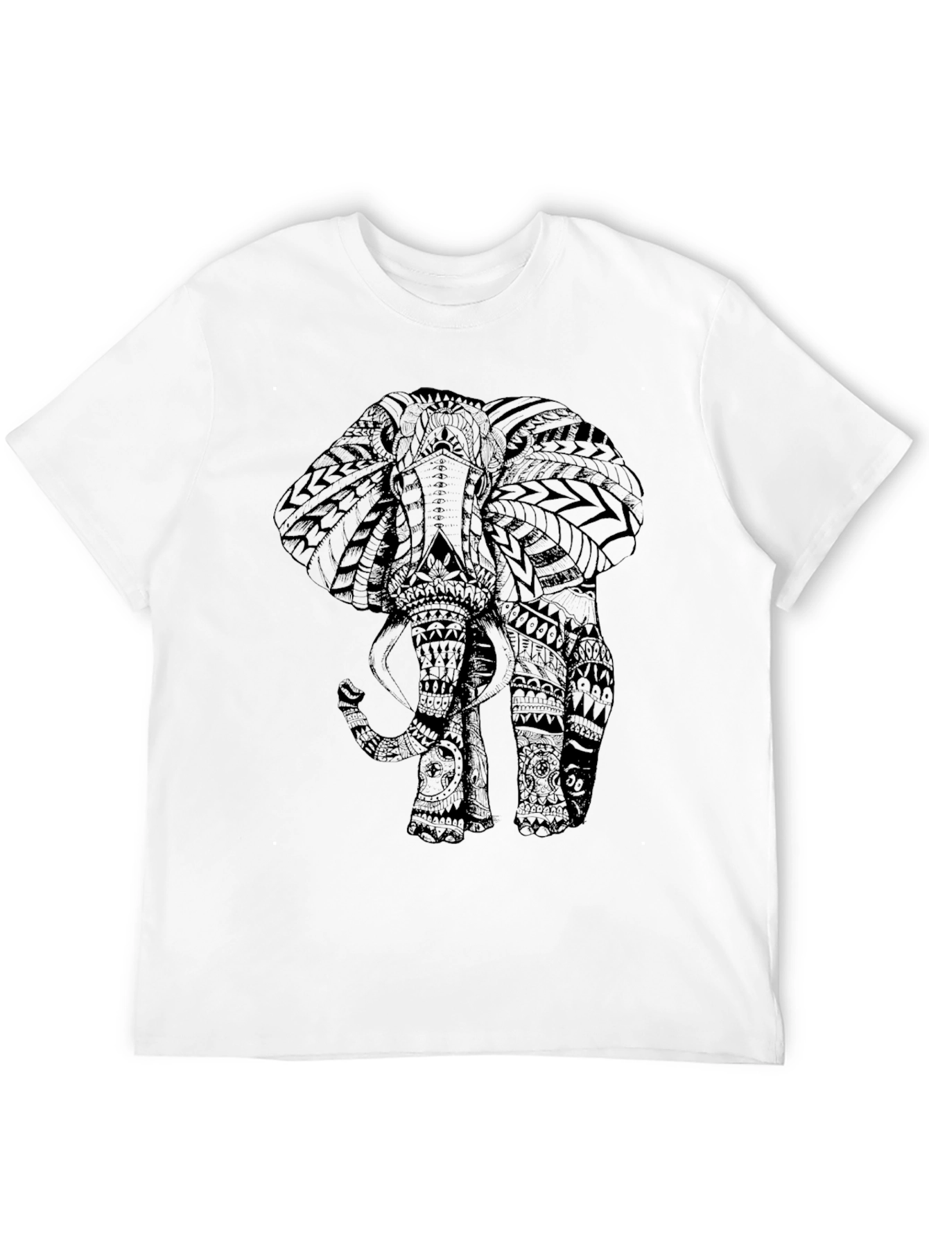 Tribal Elephant Print Black Tee Shirt