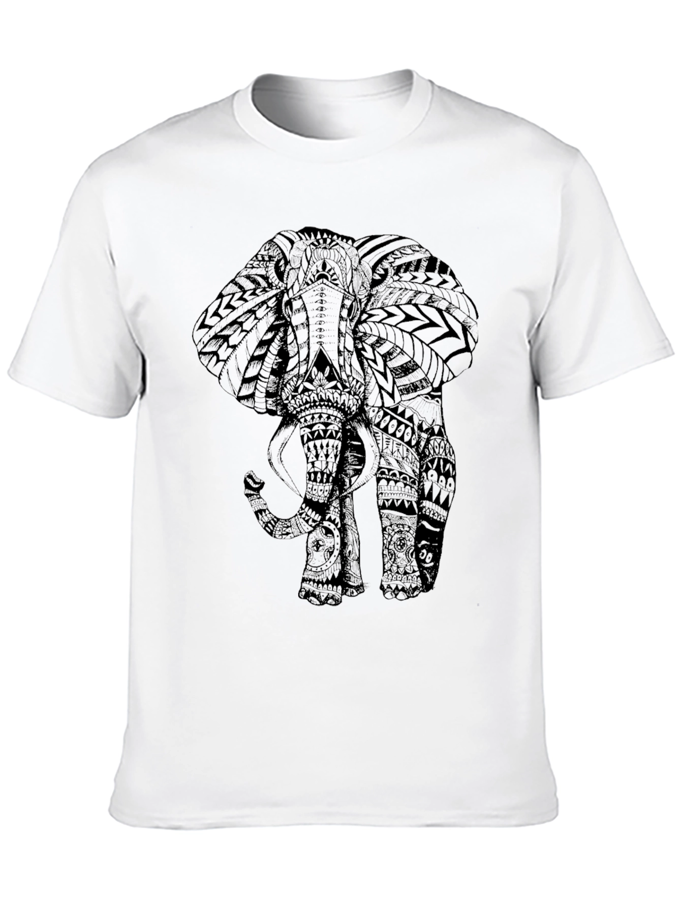 Tribal Elephant Print Black Tee Shirt