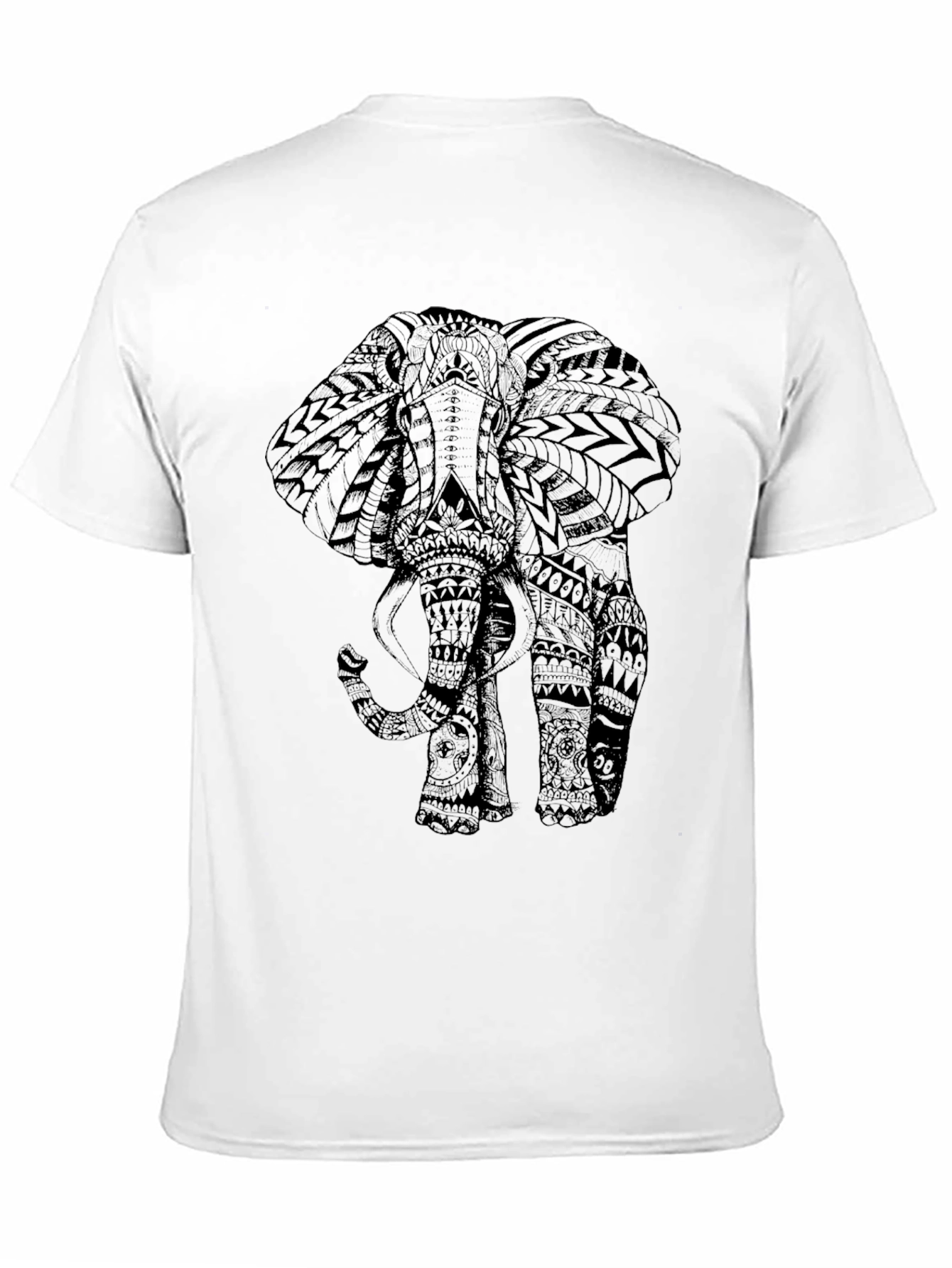 Tribal Elephant Print Black Tee Shirt