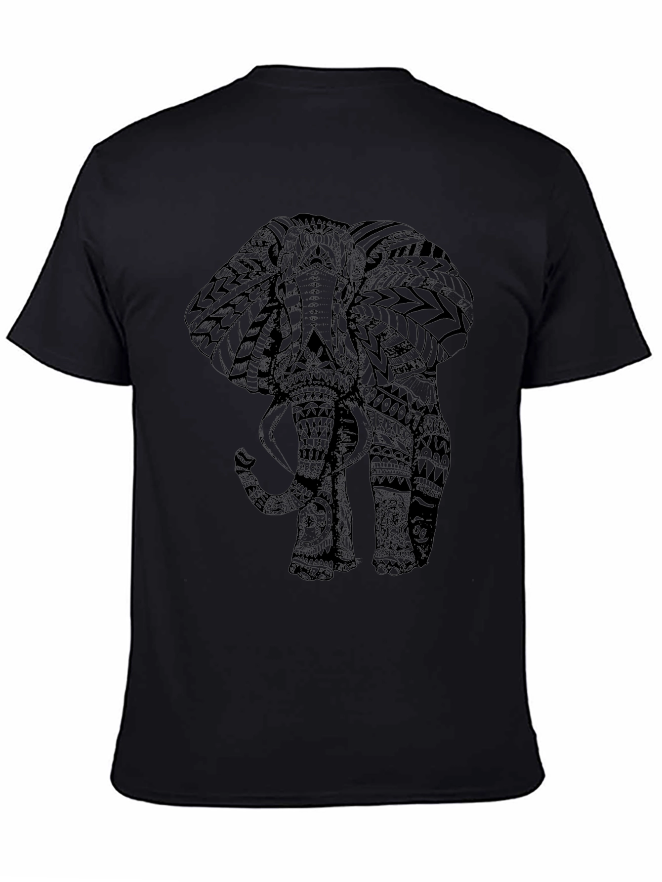 Tribal Elephant Print Black Tee Shirt
