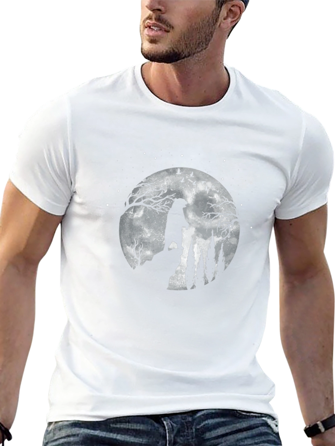Bear Moon Silhouette Black T-Shirt