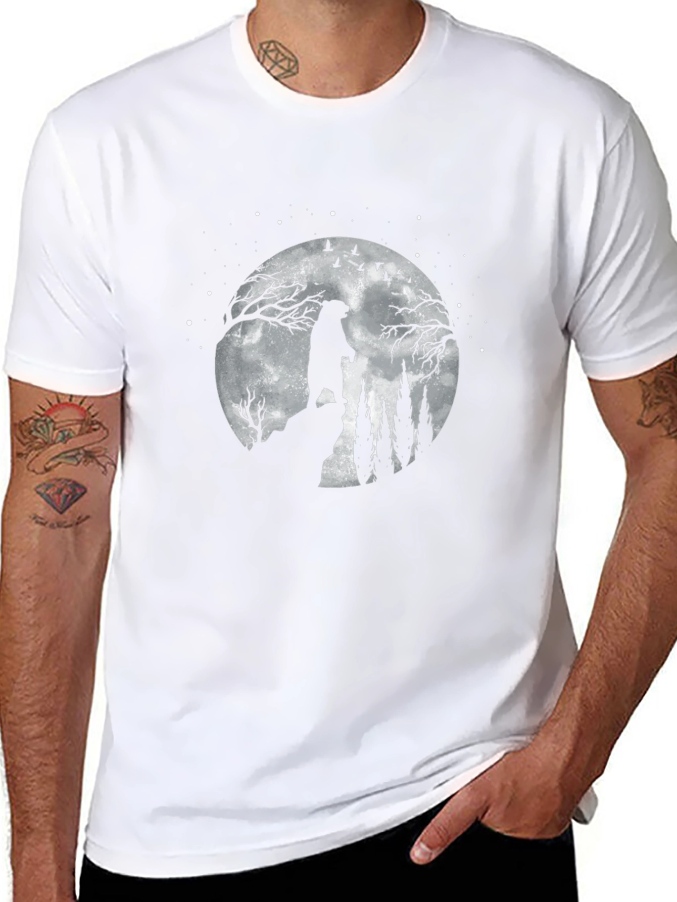 Bear Moon Silhouette Black T-Shirt