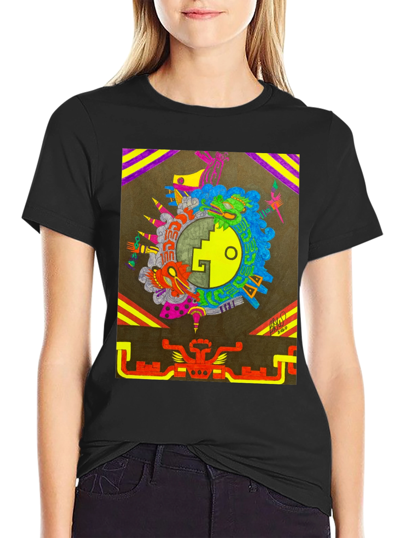 Aztec Inspired Graphic Tee - Black