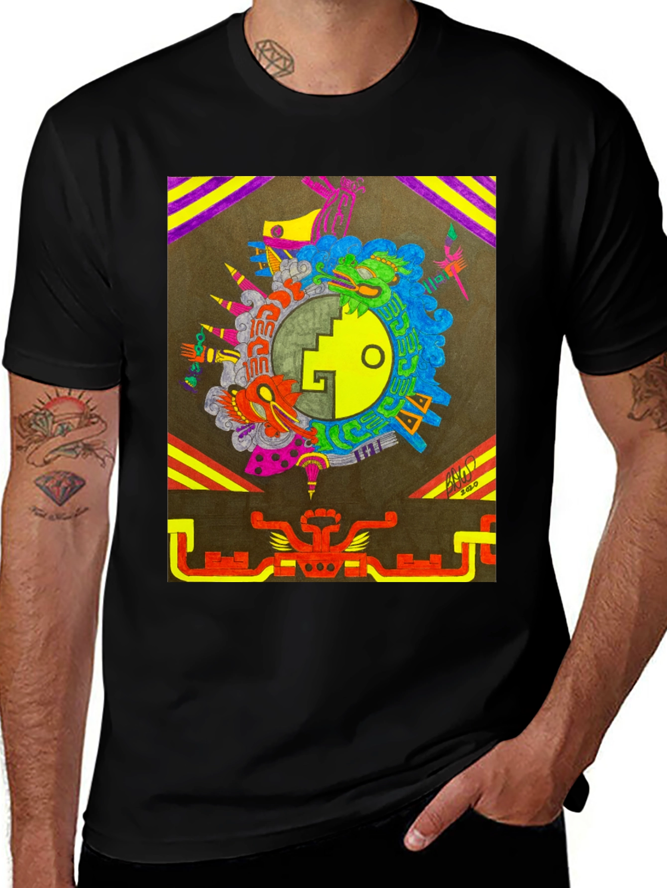Aztec Inspired Graphic Tee - Black