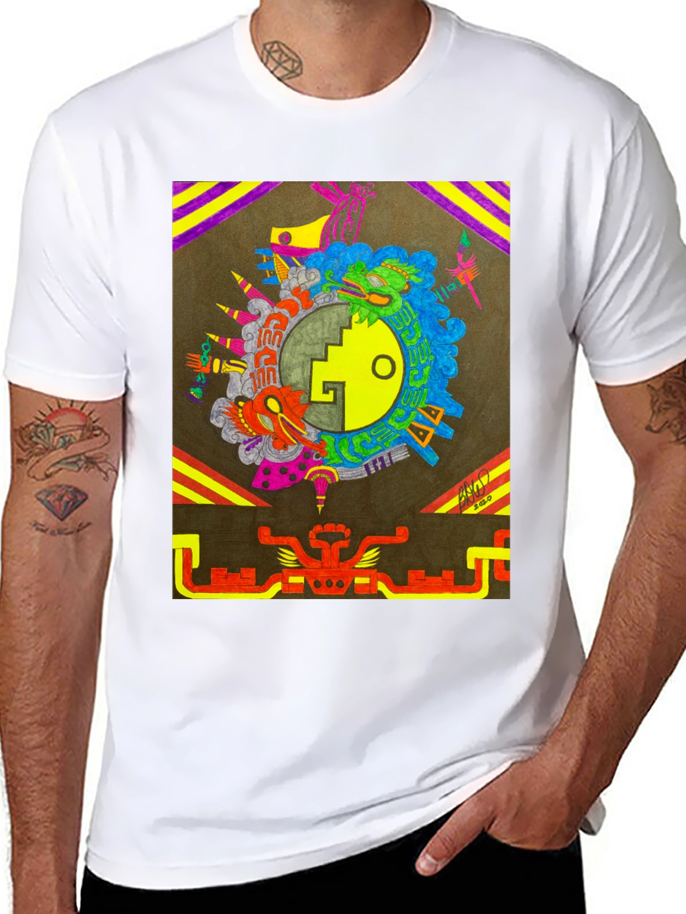 Aztec Inspired Graphic Tee - Black