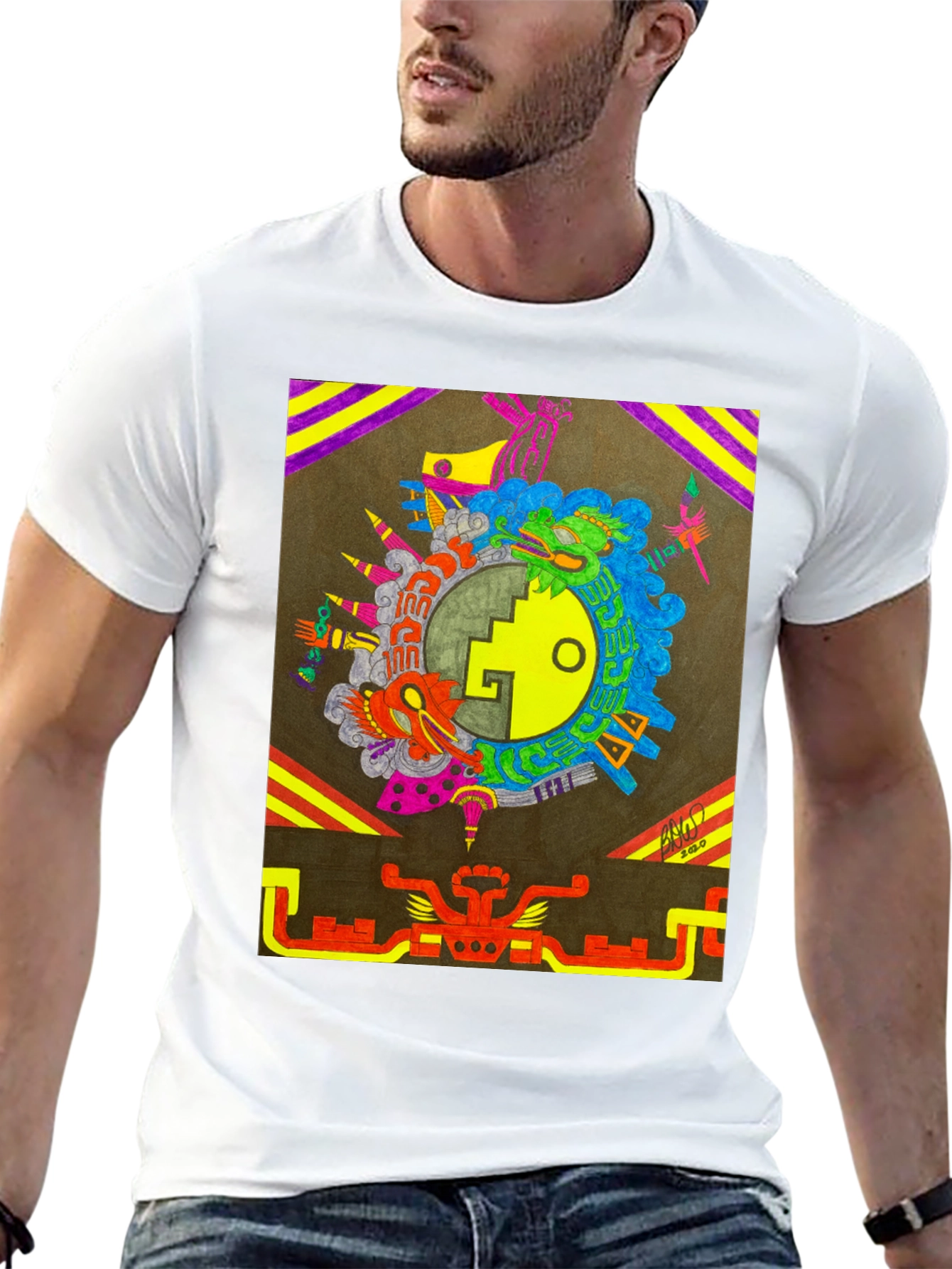 Aztec Inspired Graphic Tee - Black