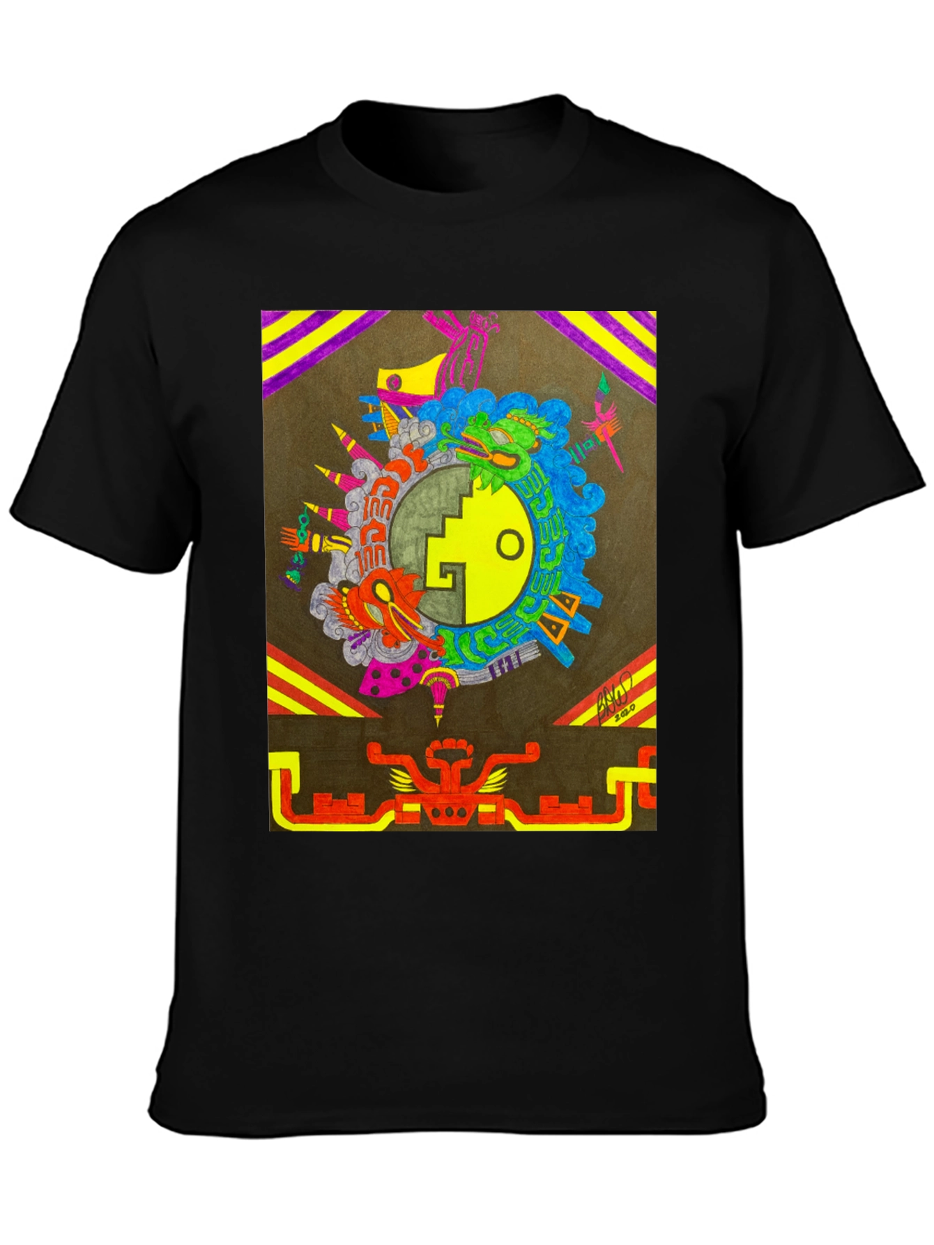 Aztec Inspired Graphic Tee - Black