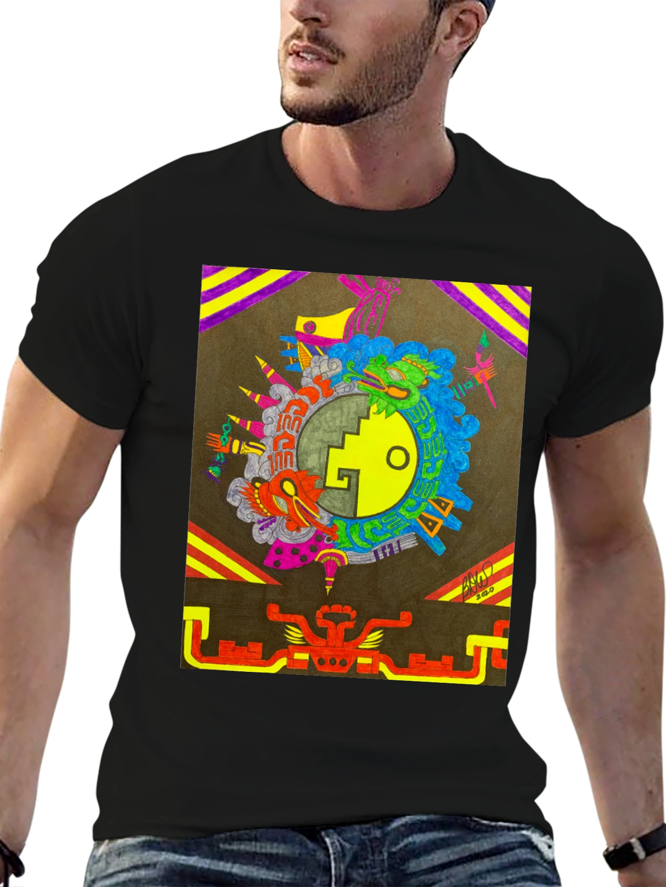 Aztec Inspired Graphic Tee - Black