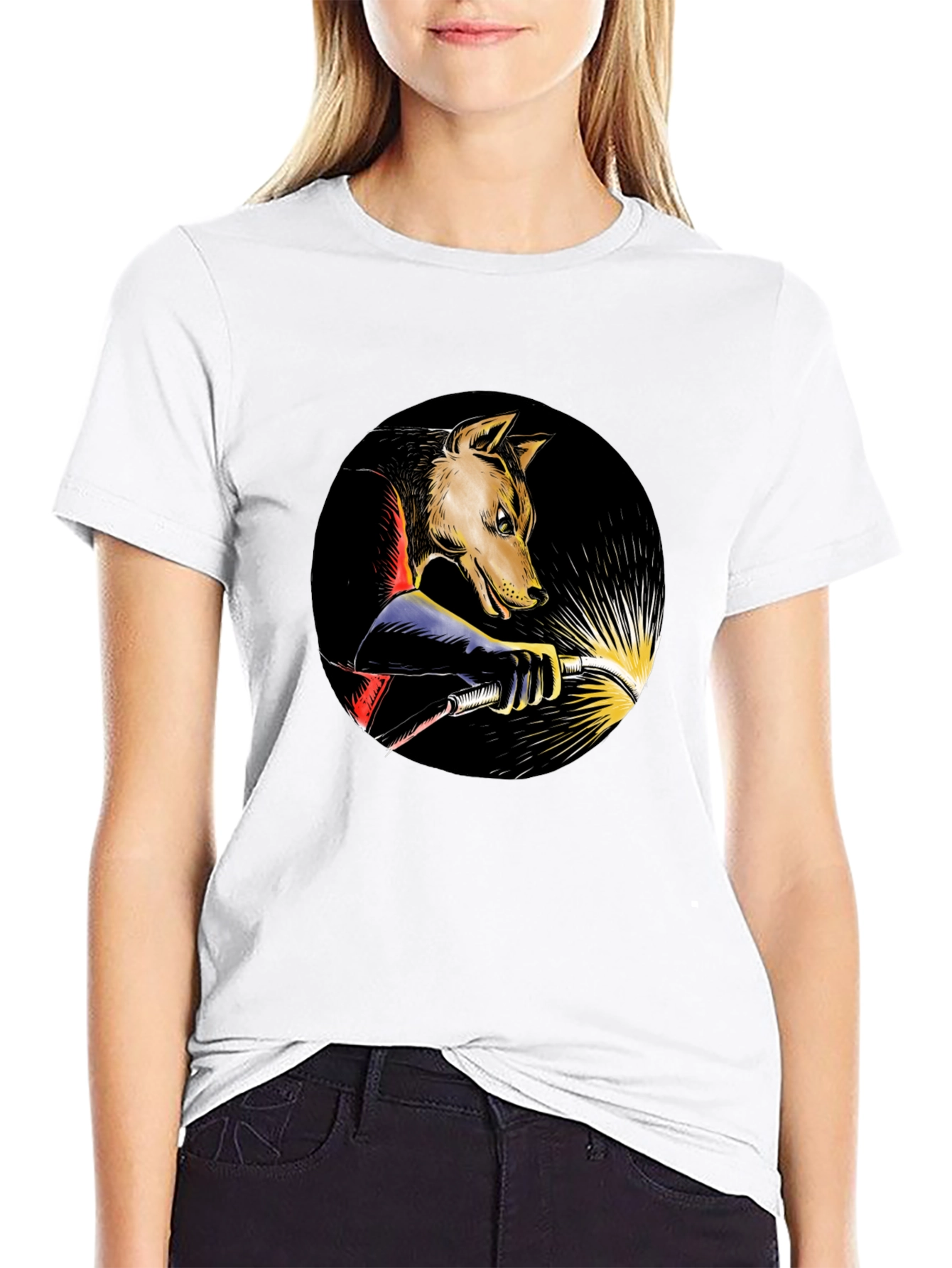 Wolf Welder Graphic T-Shirt - Black Crew Neck Tee