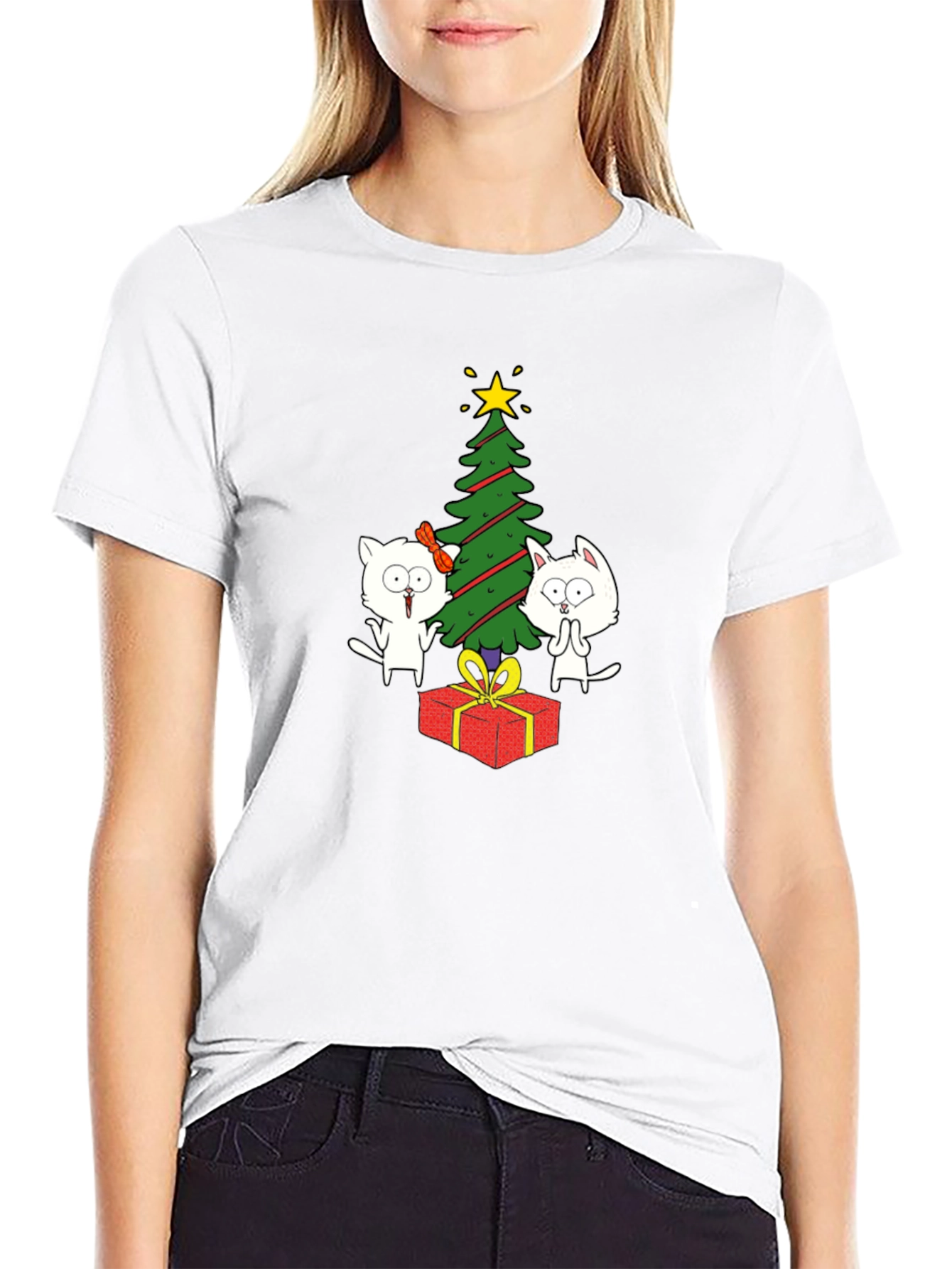 Festive Cat Christmas Tree Graphic Tee