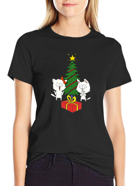 Festive Cat Christmas Tree Graphic Tee