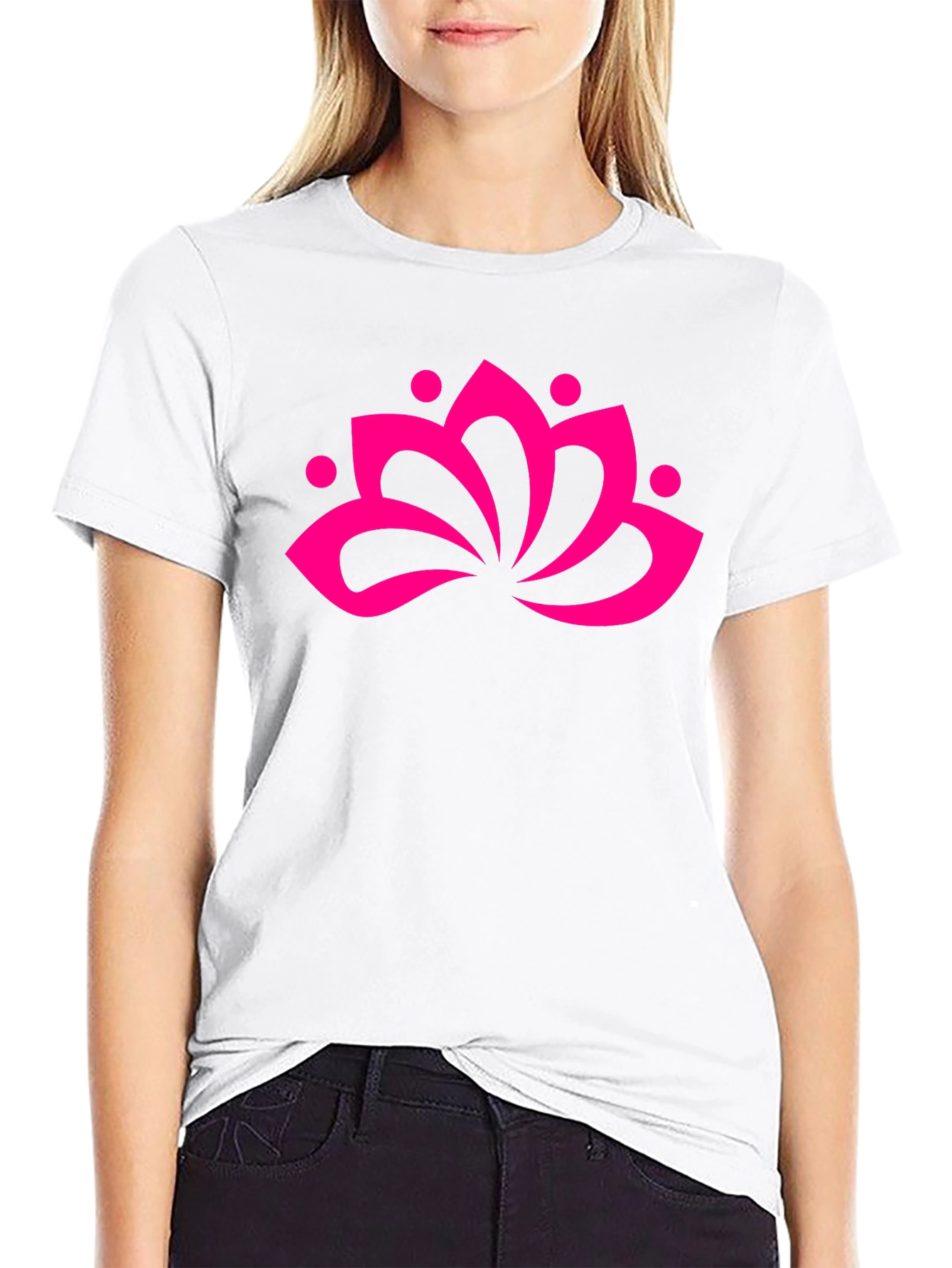 Black T-Shirt with Pink Lotus Flower Graphic