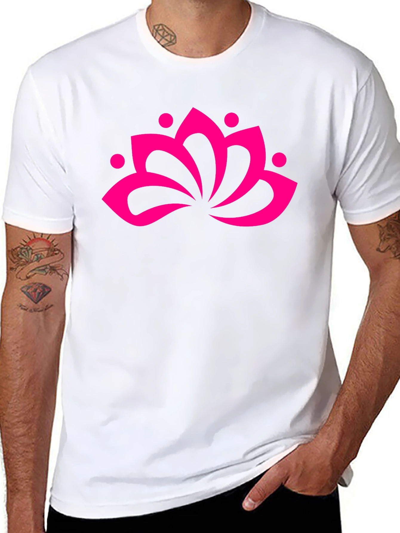 Black T-Shirt with Pink Lotus Flower Graphic