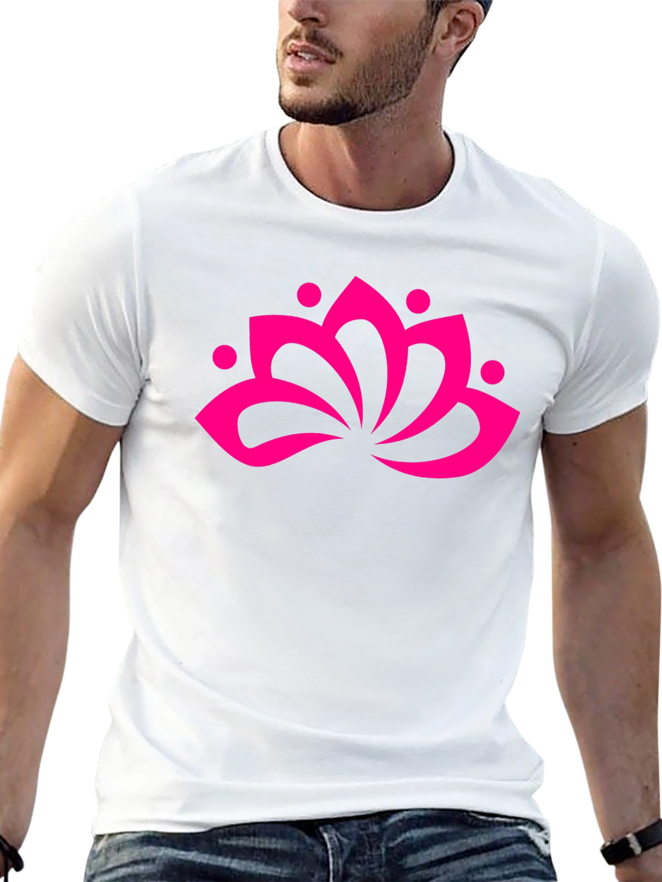 Black T-Shirt with Pink Lotus Flower Graphic