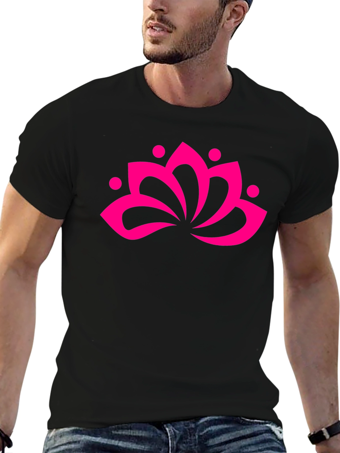 Black T-Shirt with Pink Lotus Flower Graphic