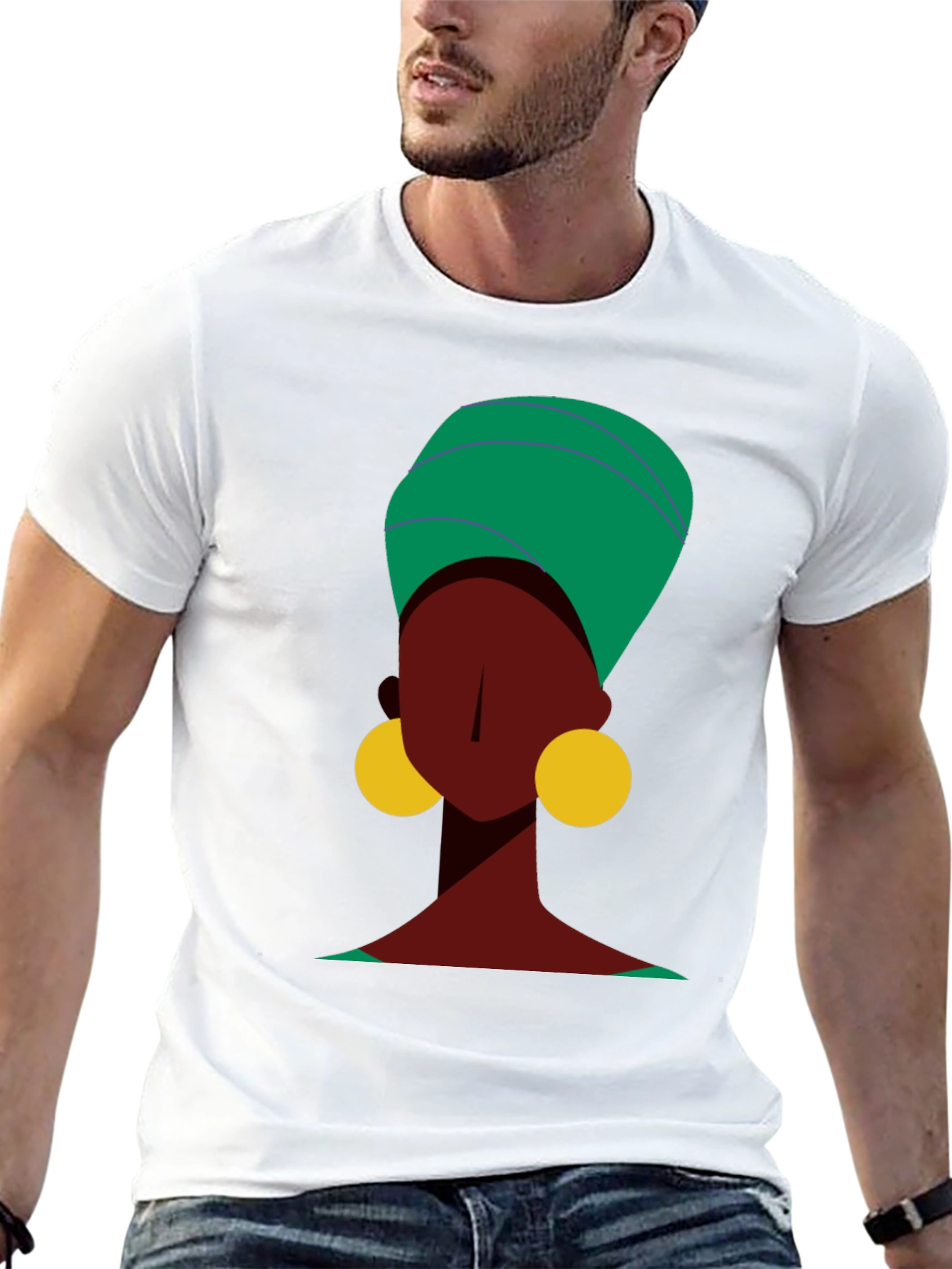 Stylish Black Tee with Abstract Woman Design