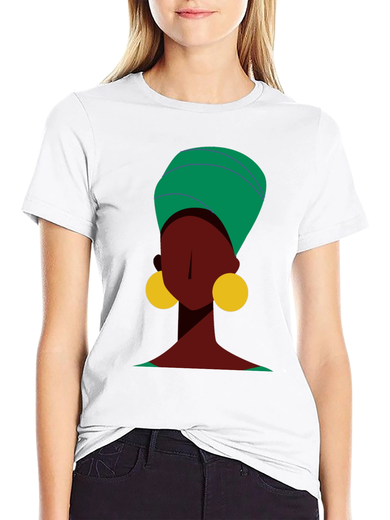 Stylish Black Tee with Abstract Woman Design
