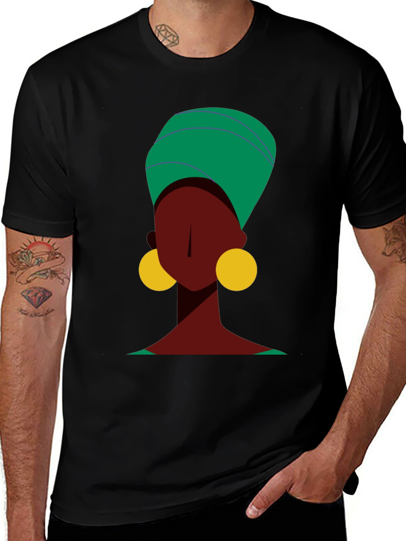 Stylish Black Tee with Abstract Woman Design