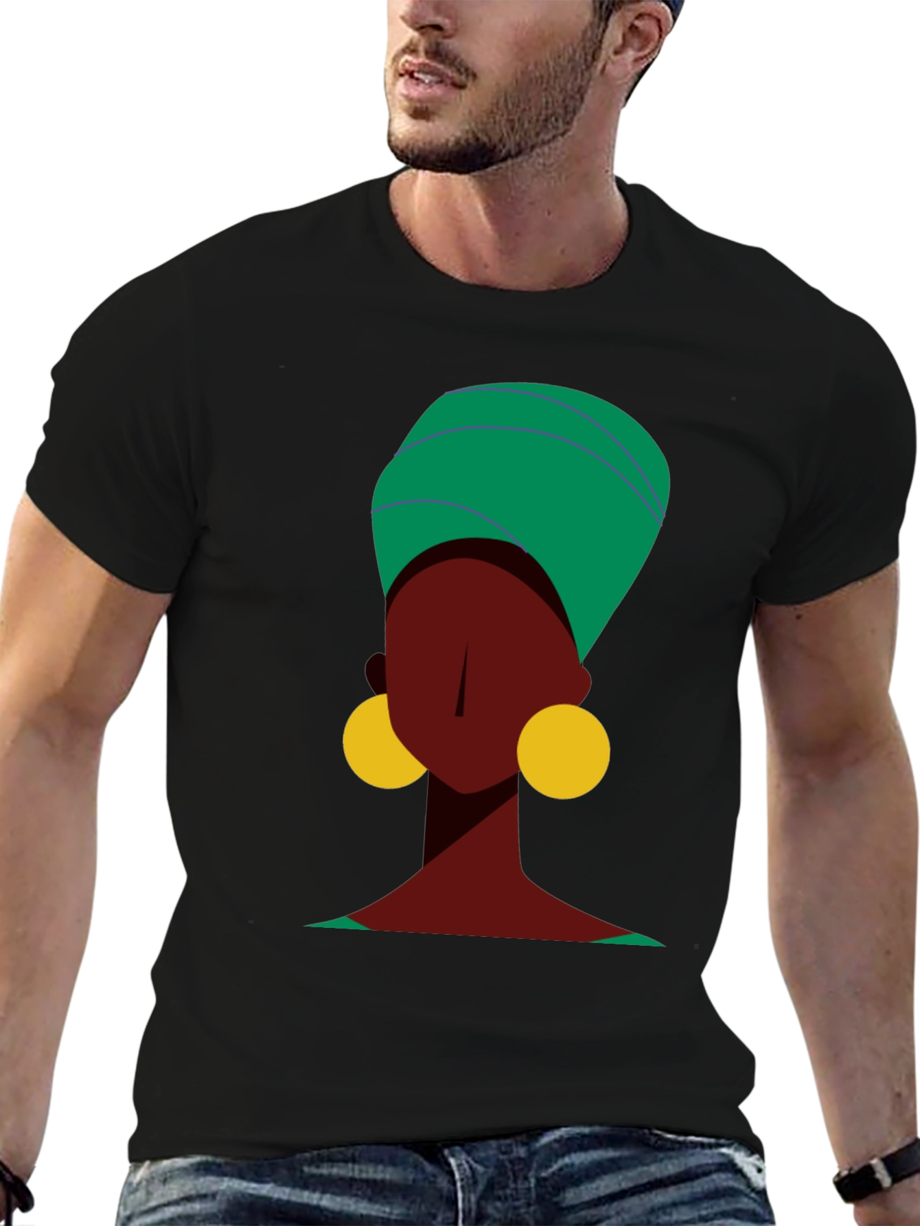 Stylish Black Tee with Abstract Woman Design