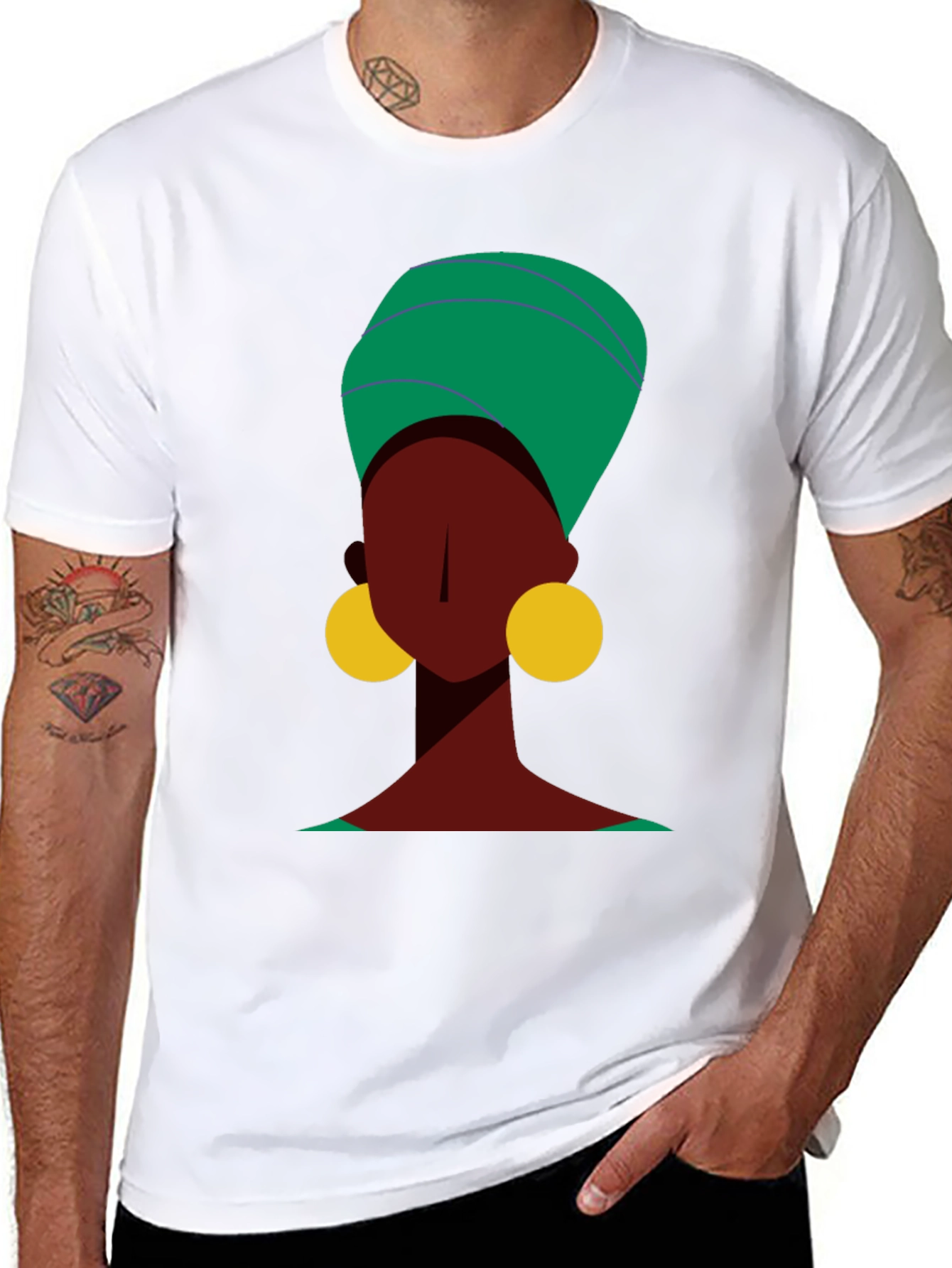 Stylish Black Tee with Abstract Woman Design
