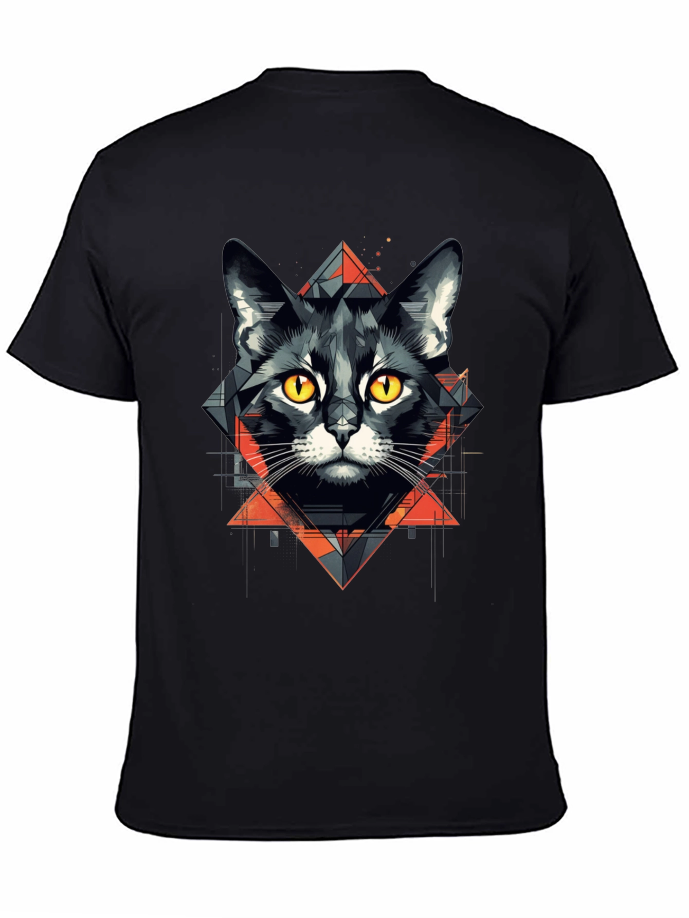 Geometric Cat Graphic Tee - Stylish Black T-Shirt