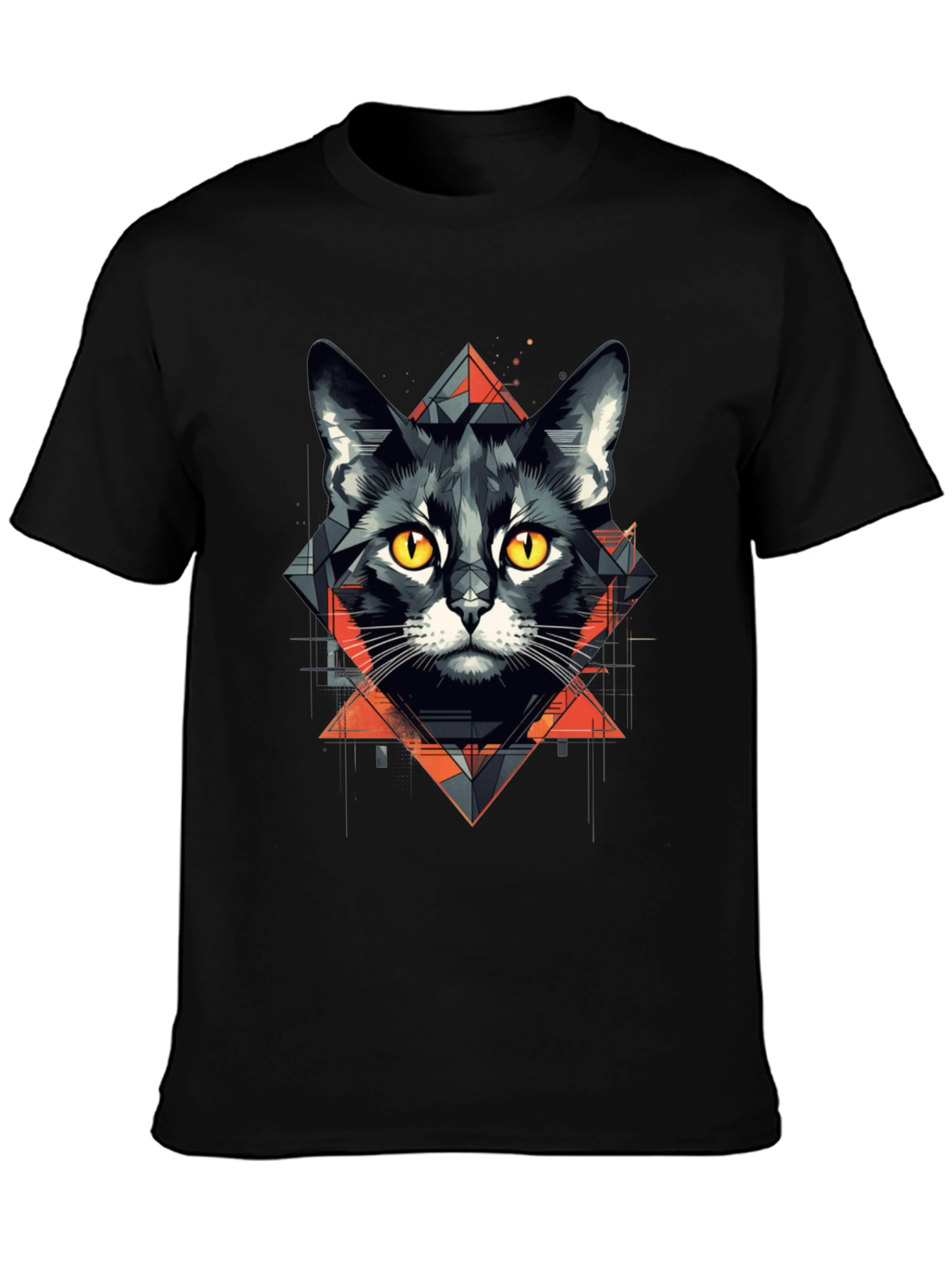 Geometric Cat Graphic Tee - Stylish Black T-Shirt