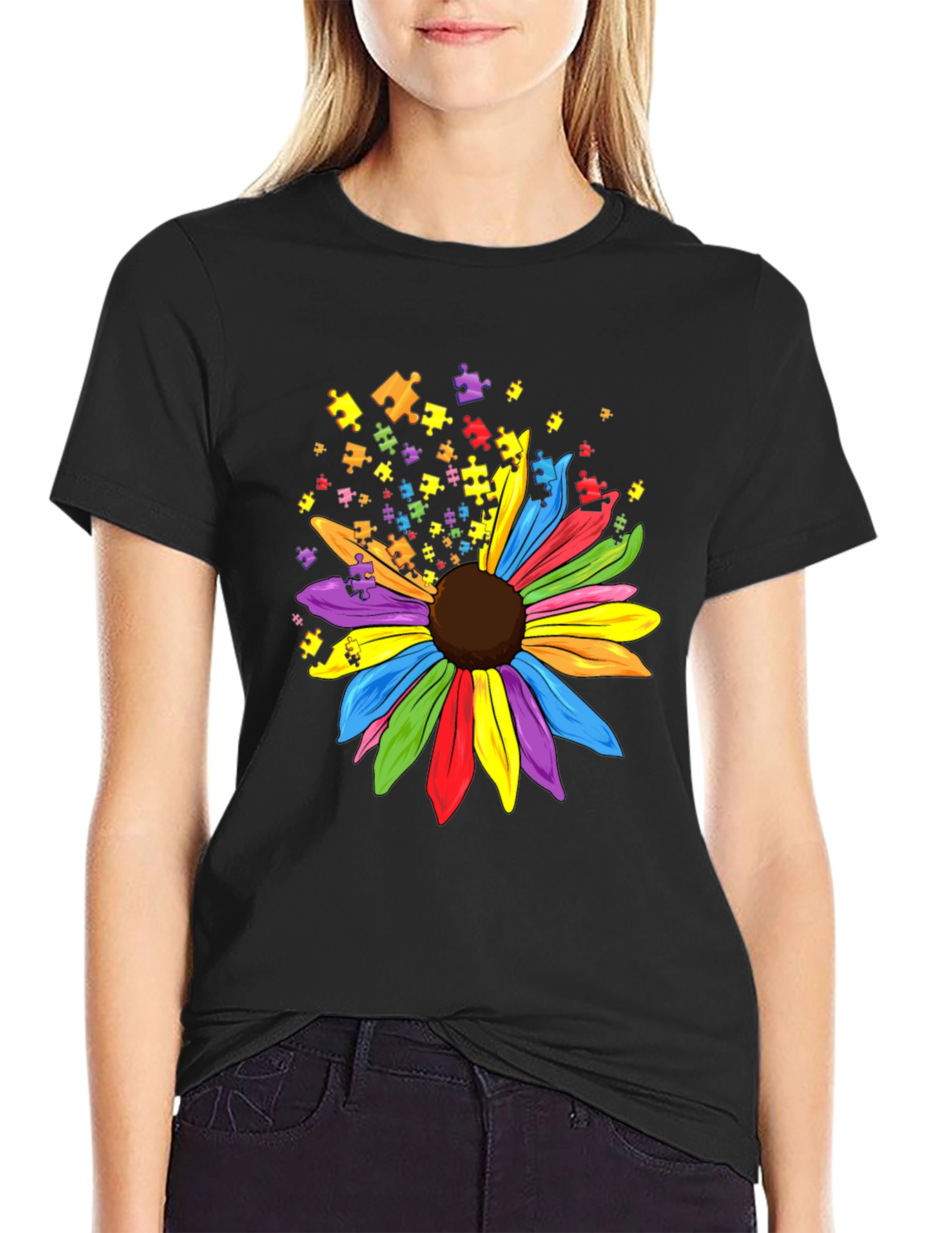 Autism Awareness Puzzle Sunflower Graphic Tee