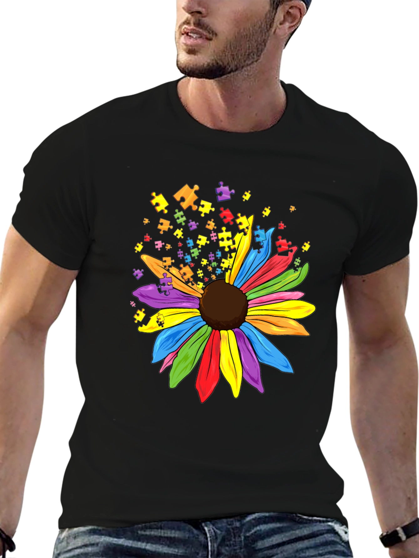 Autism Awareness Puzzle Sunflower Graphic Tee