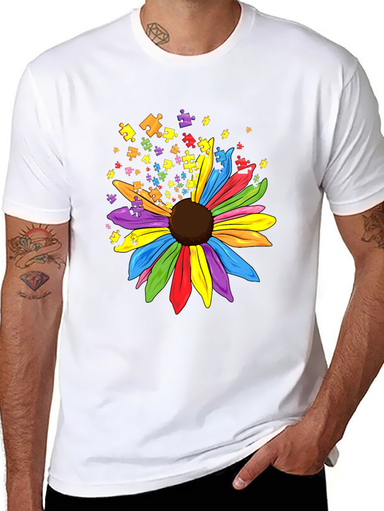 Autism Awareness Puzzle Sunflower Graphic Tee