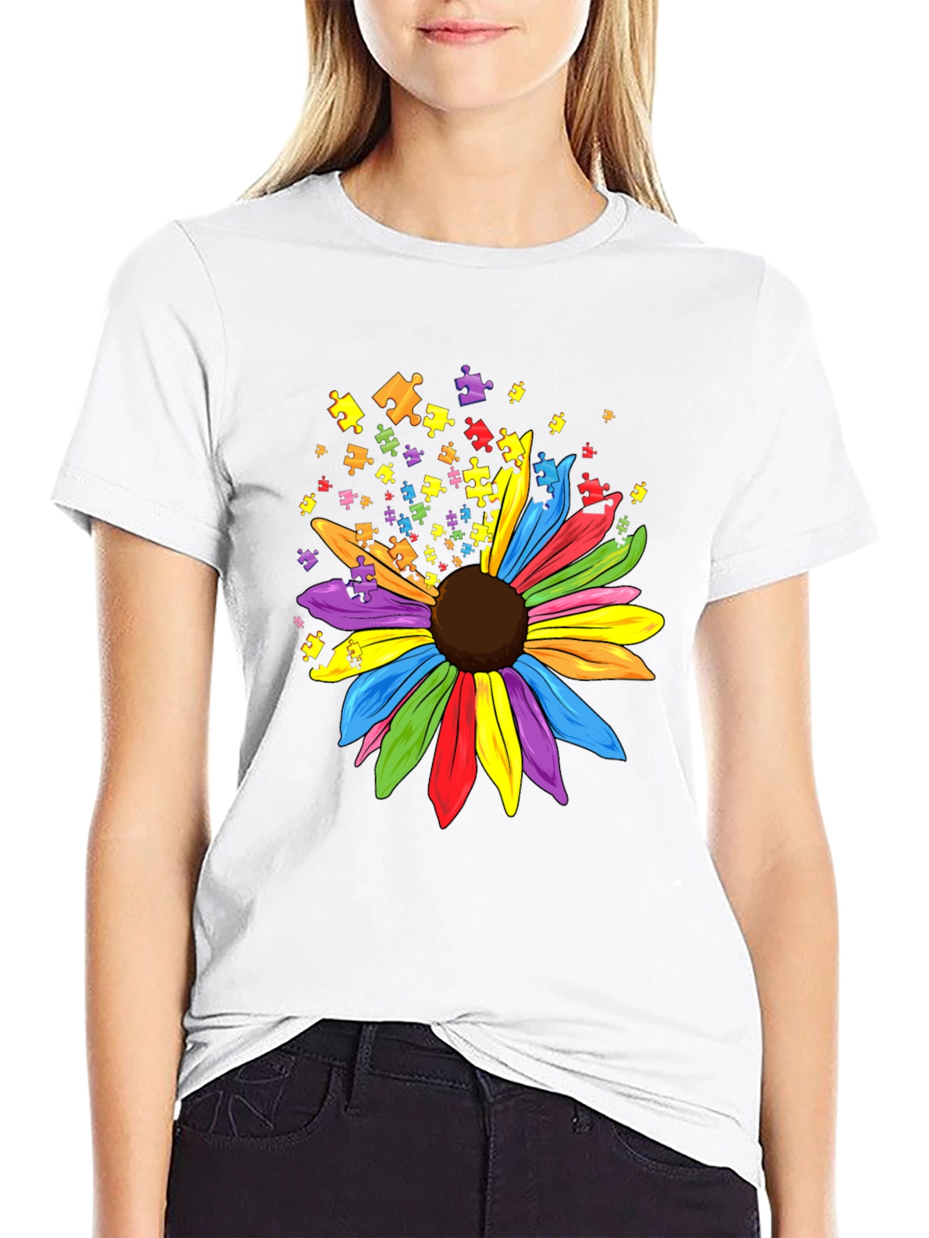 Autism Awareness Puzzle Sunflower Graphic Tee