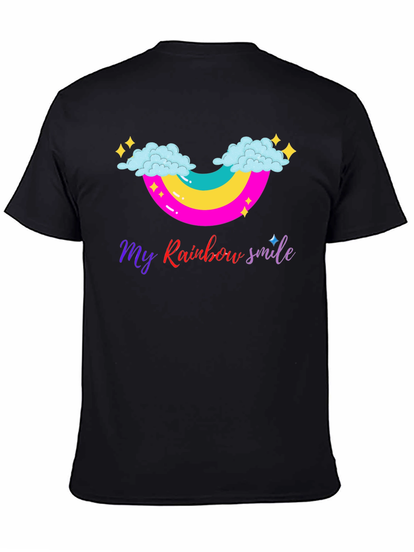 Rainbow Smile Graphic Tee - Black Cotton T-Shirt