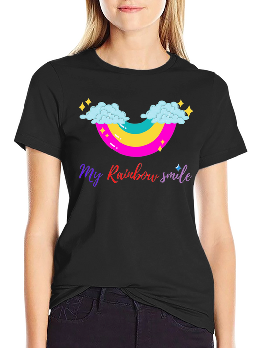 Rainbow Smile Graphic Tee - Black Cotton T-Shirt