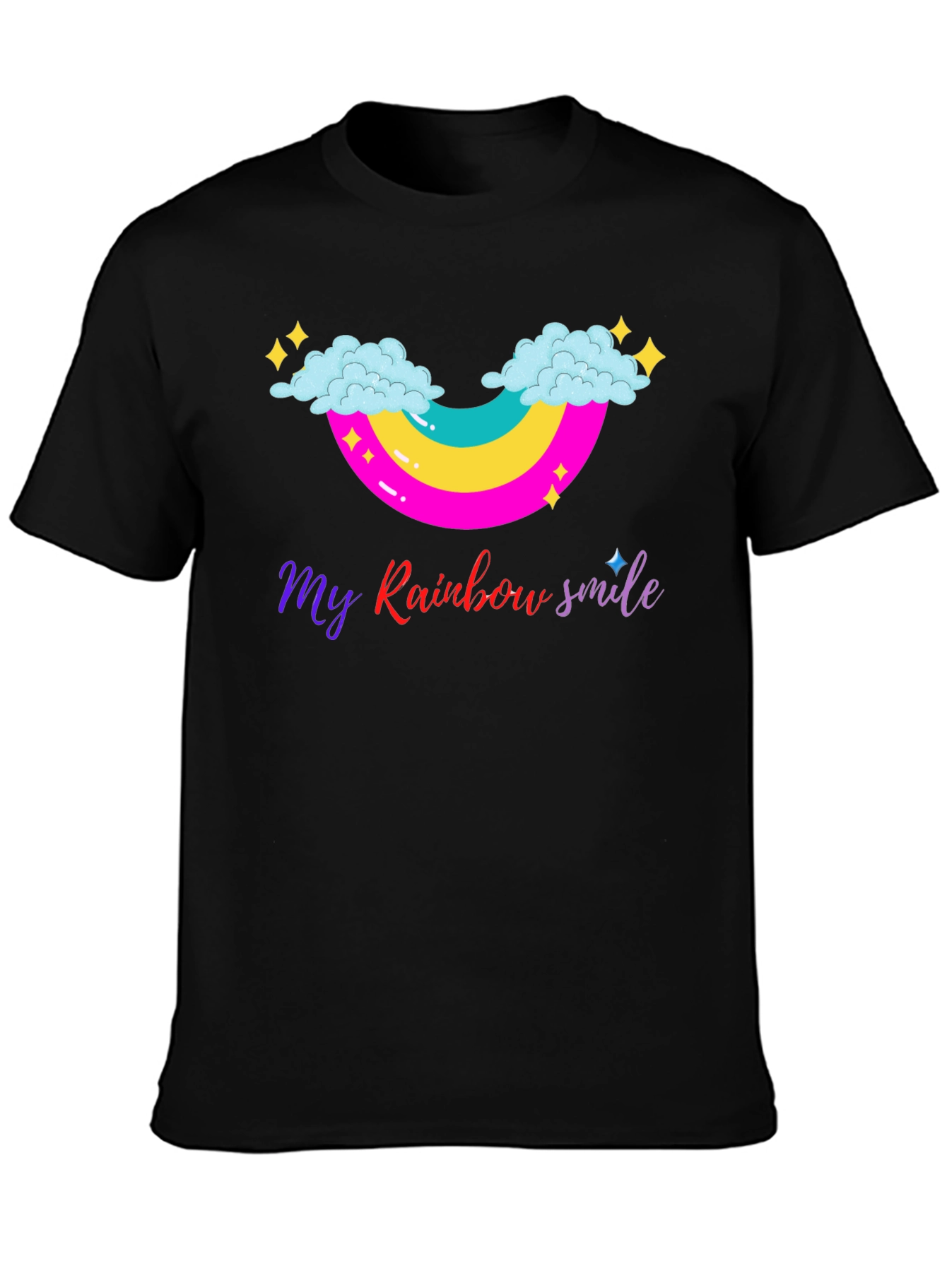 Rainbow Smile Graphic Tee - Black Cotton T-Shirt