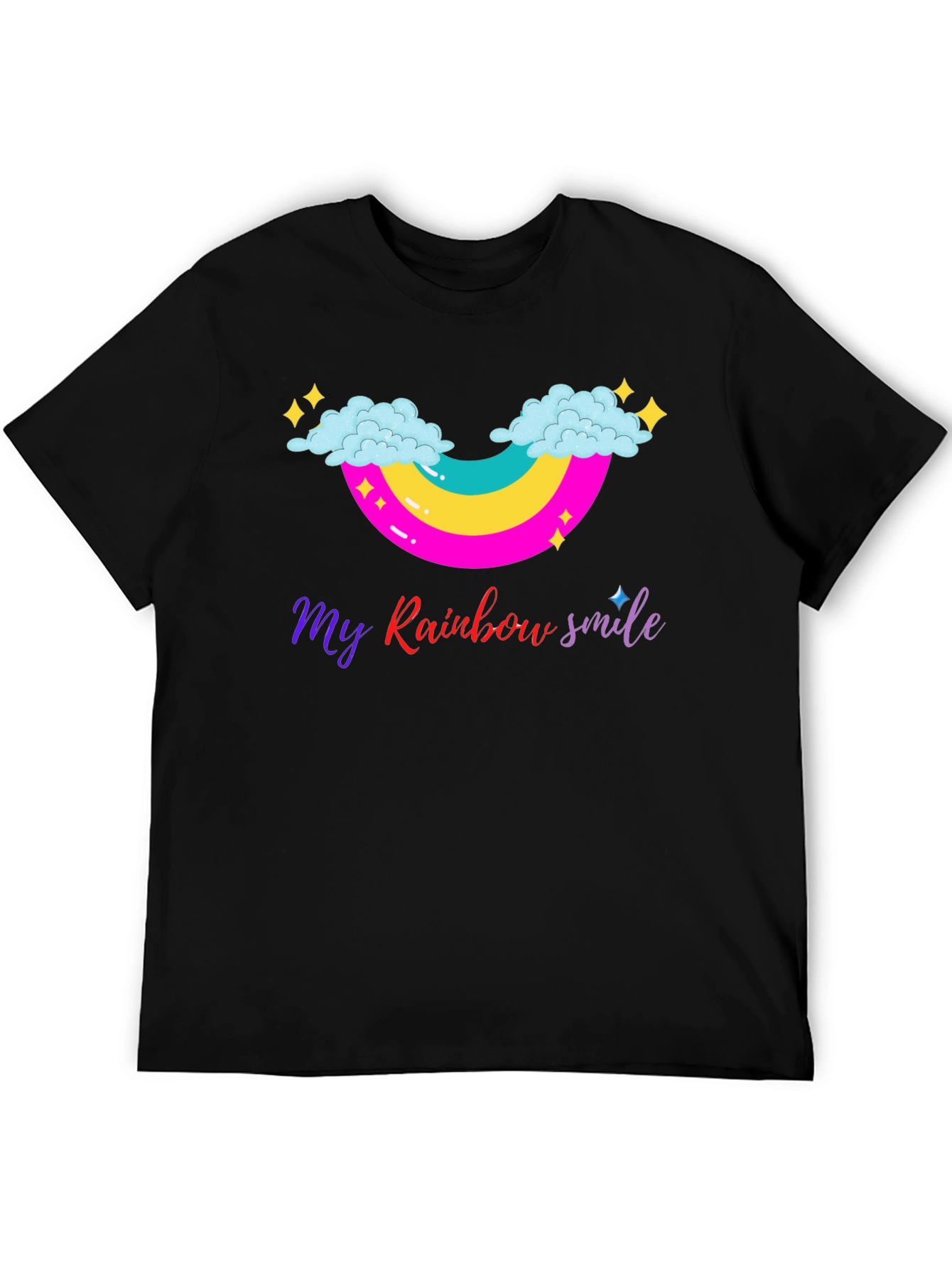 Rainbow Smile Graphic Tee - Black Cotton T-Shirt