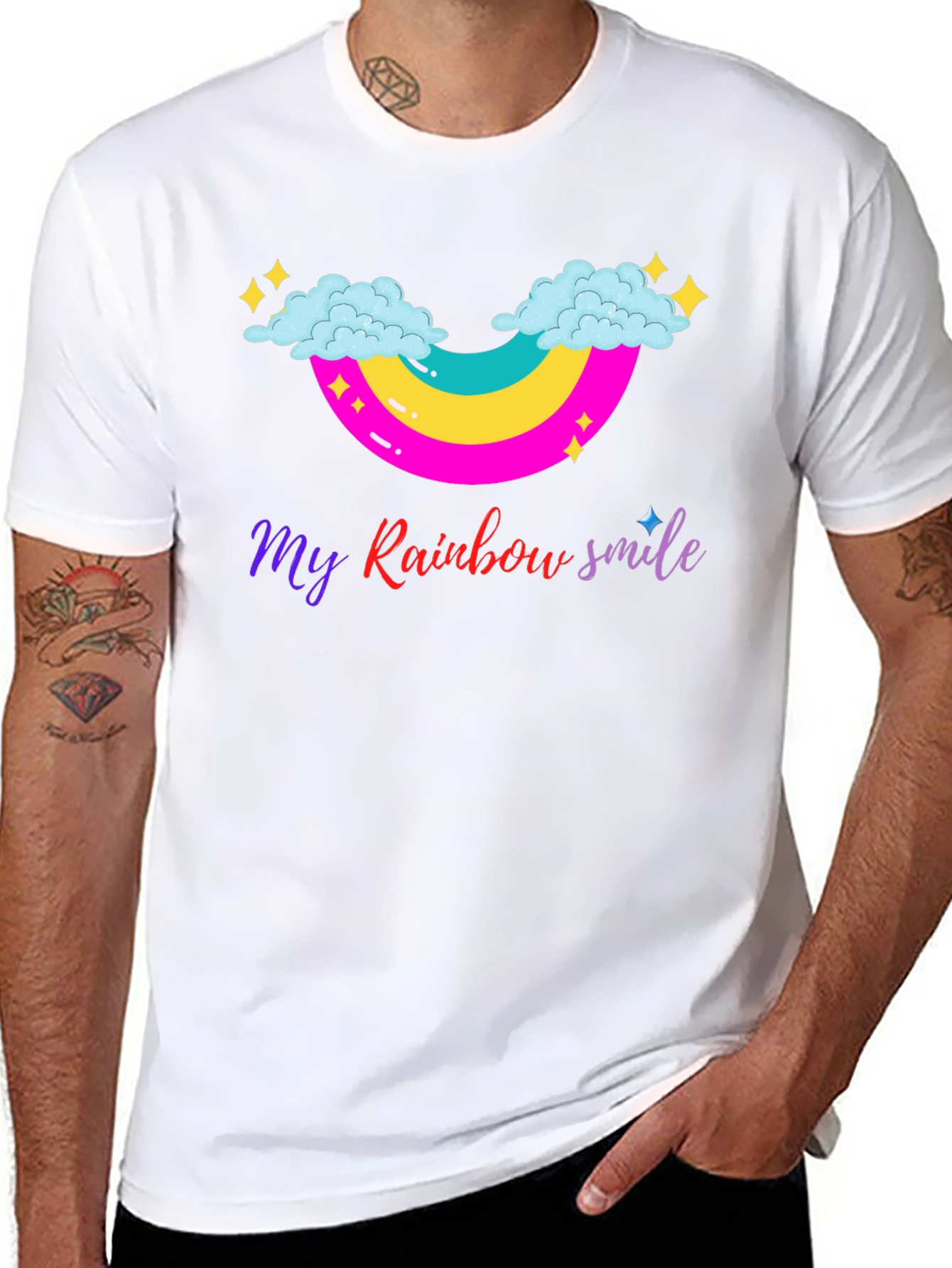 Rainbow Smile Graphic Tee - Black Cotton T-Shirt