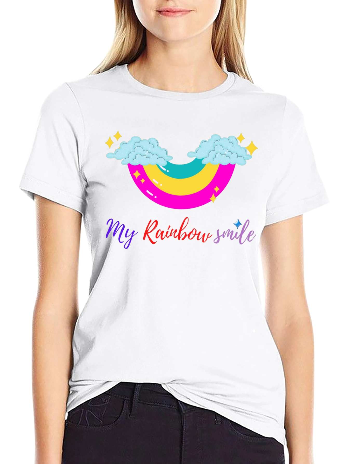 Rainbow Smile Graphic Tee - Black Cotton T-Shirt