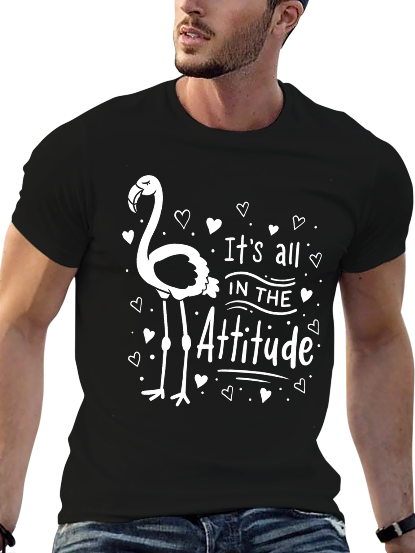 Attitude Flamingo Graphic Tee - Black Unisex