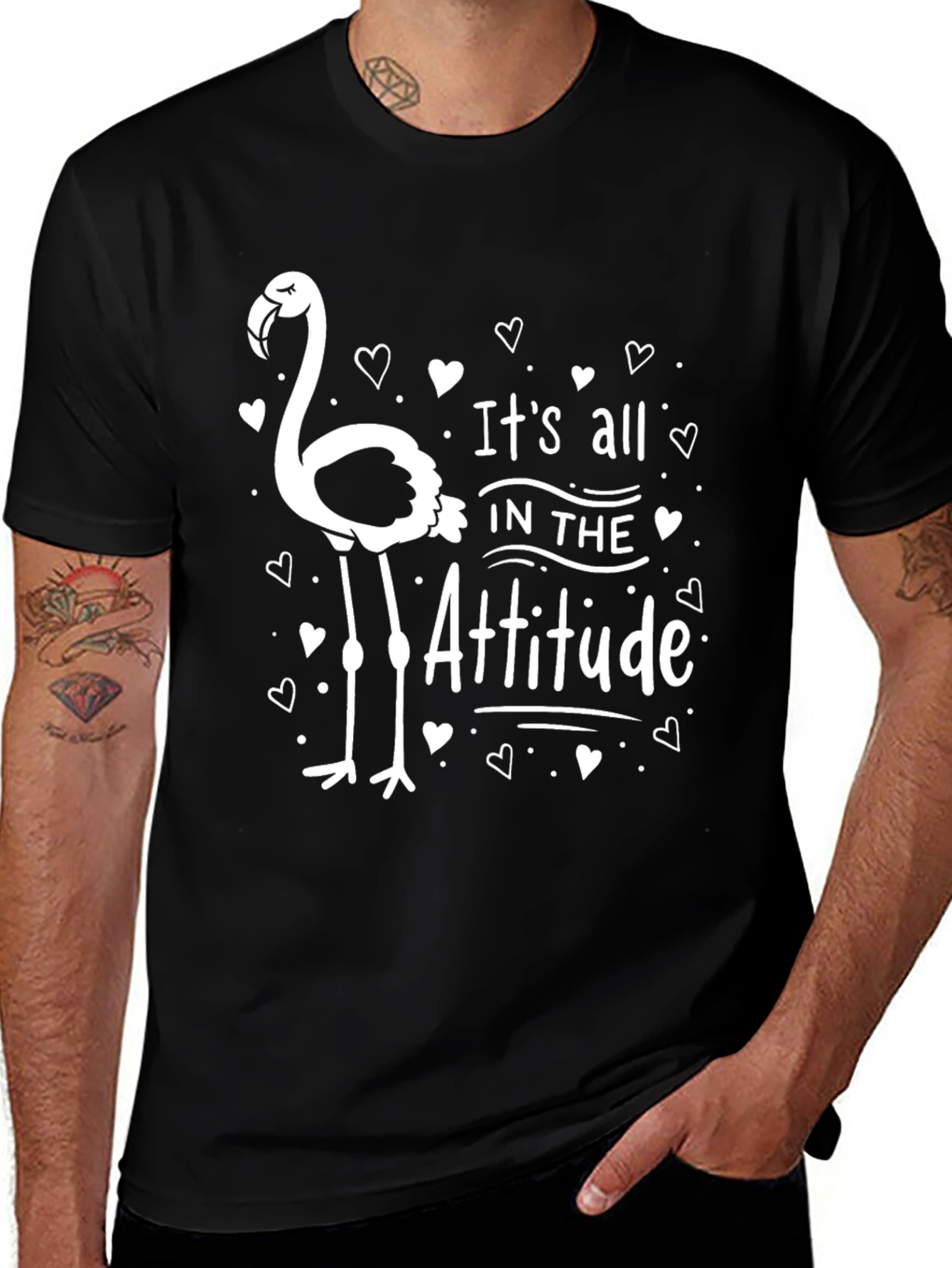 Attitude Flamingo Graphic Tee - Black Unisex