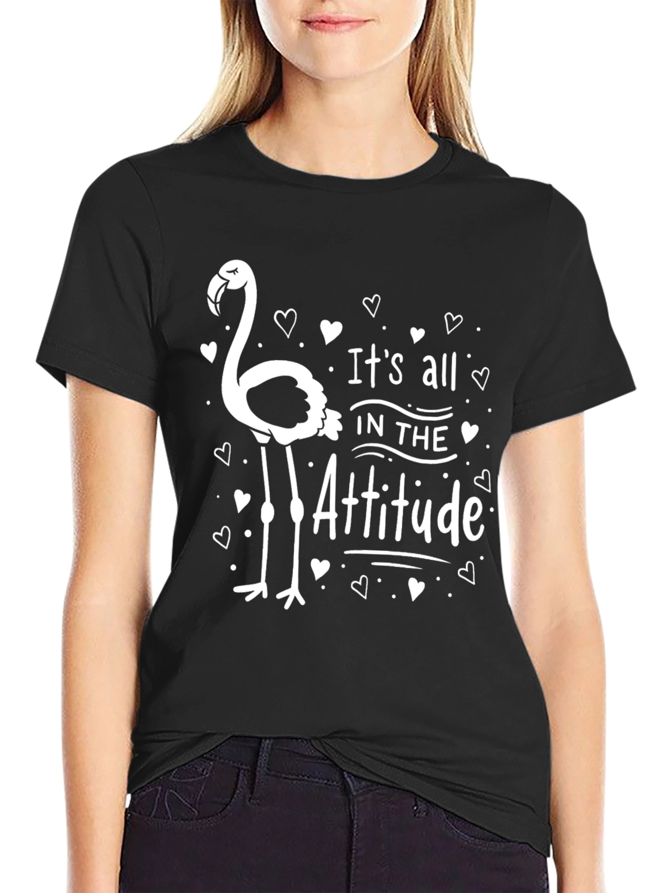 Attitude Flamingo Graphic Tee - Black Unisex