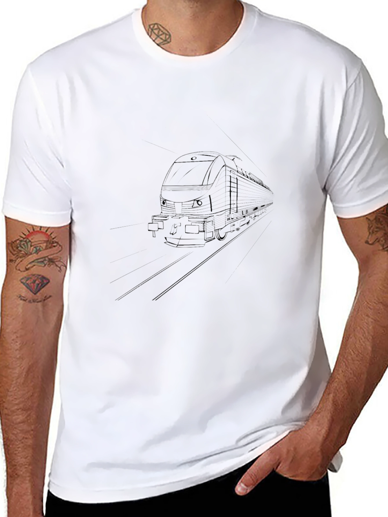 Modern Train Graphic Tee - Stylish Black T-Shirt