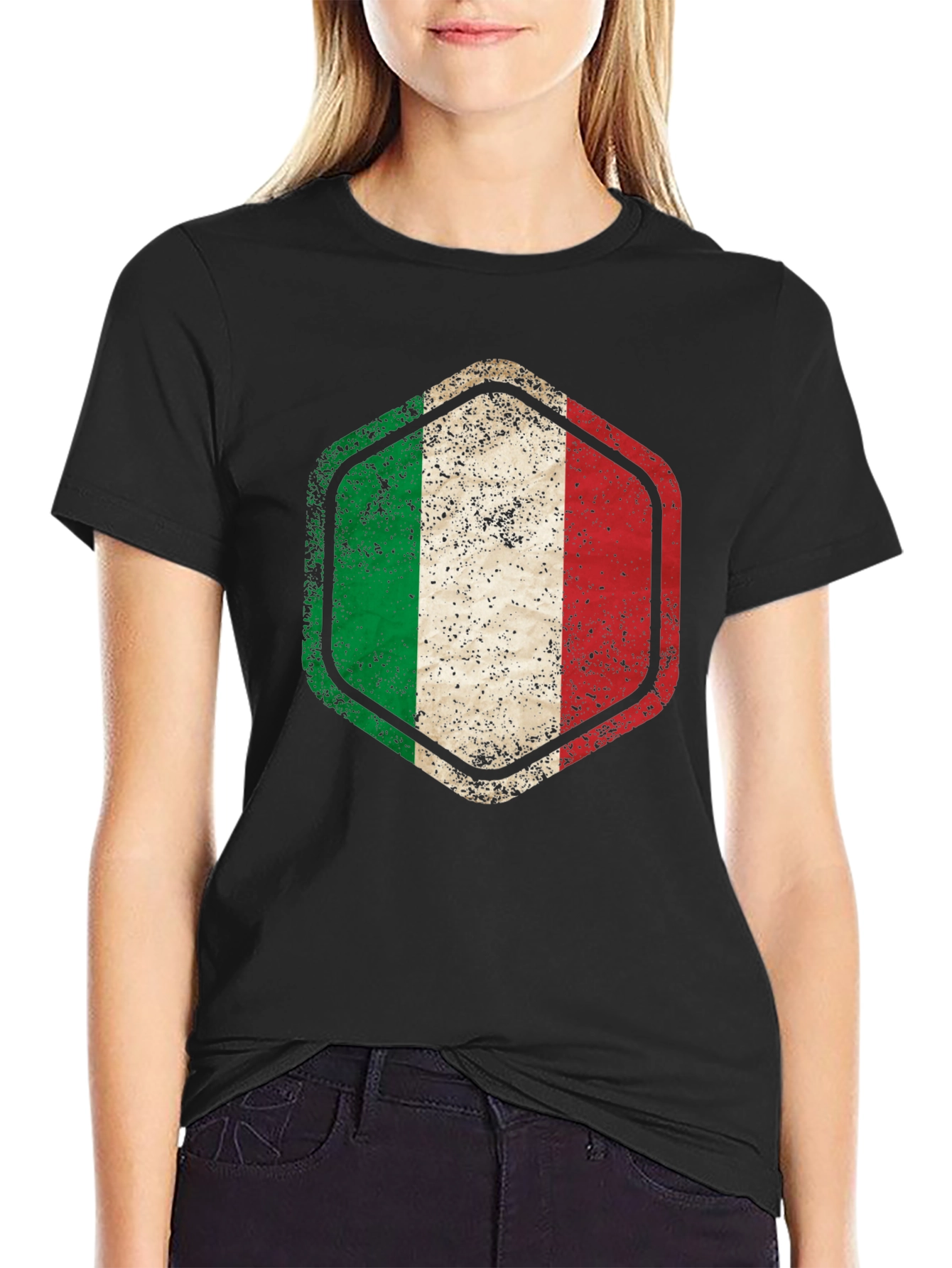 Italy Flag Hexagon Black T-Shirt