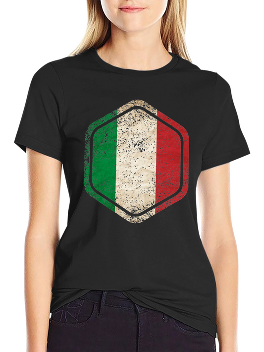 Italy Flag Hexagon Black T-Shirt