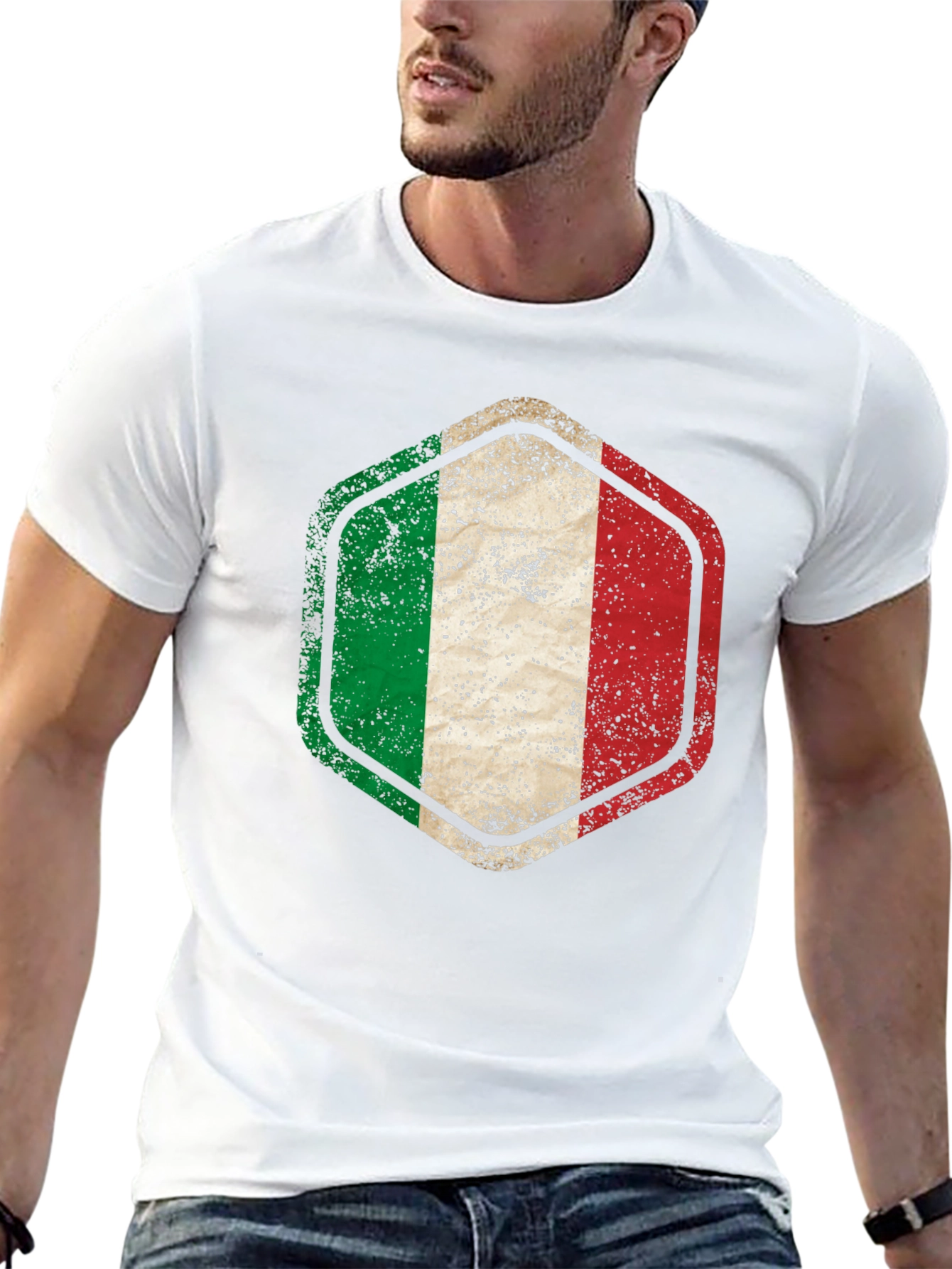 Italy Flag Hexagon Black T-Shirt