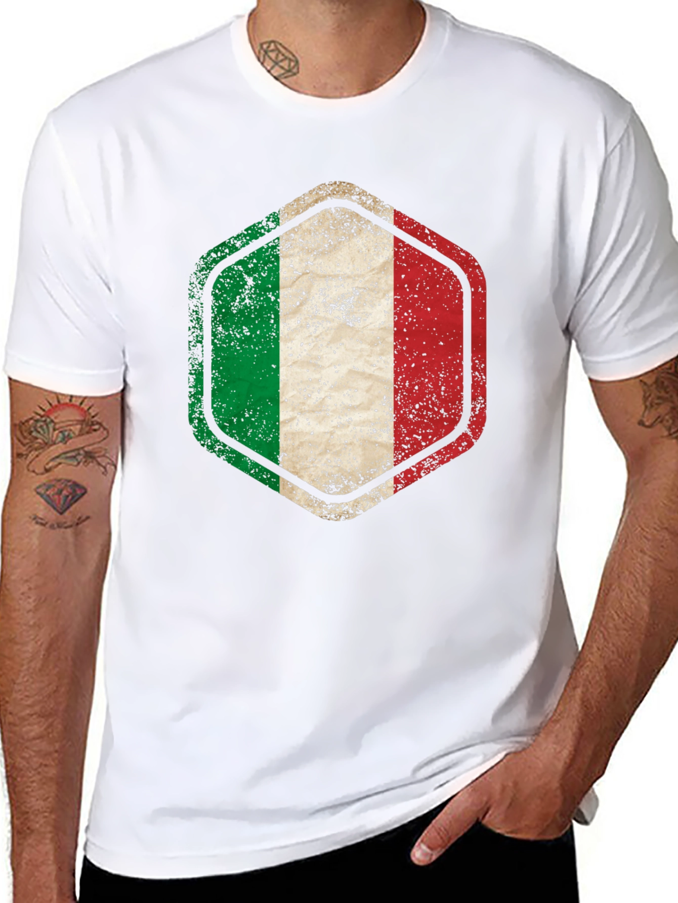 Italy Flag Hexagon Black T-Shirt