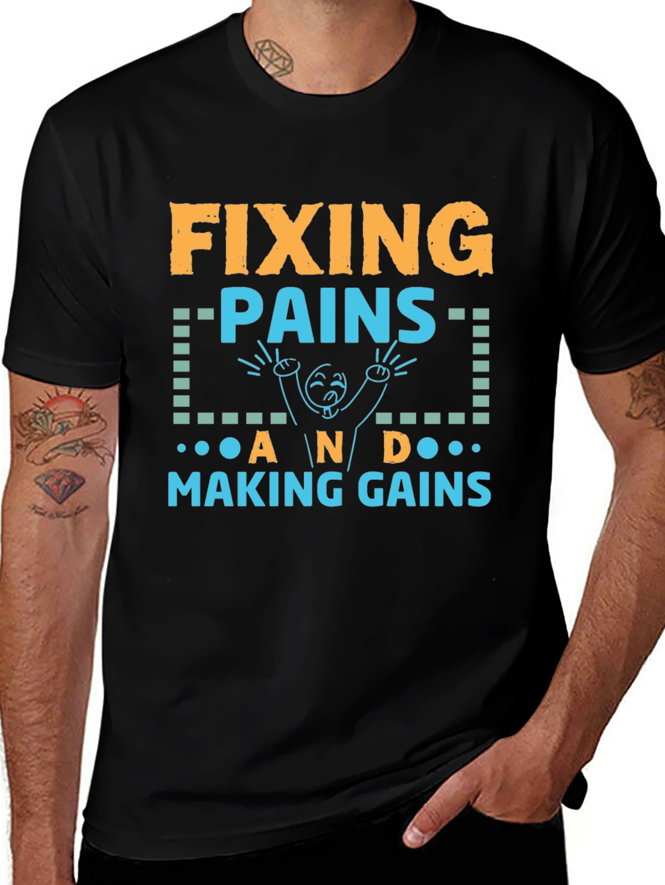 Fixing Pains Making Gains Black Graphic T-Shirt