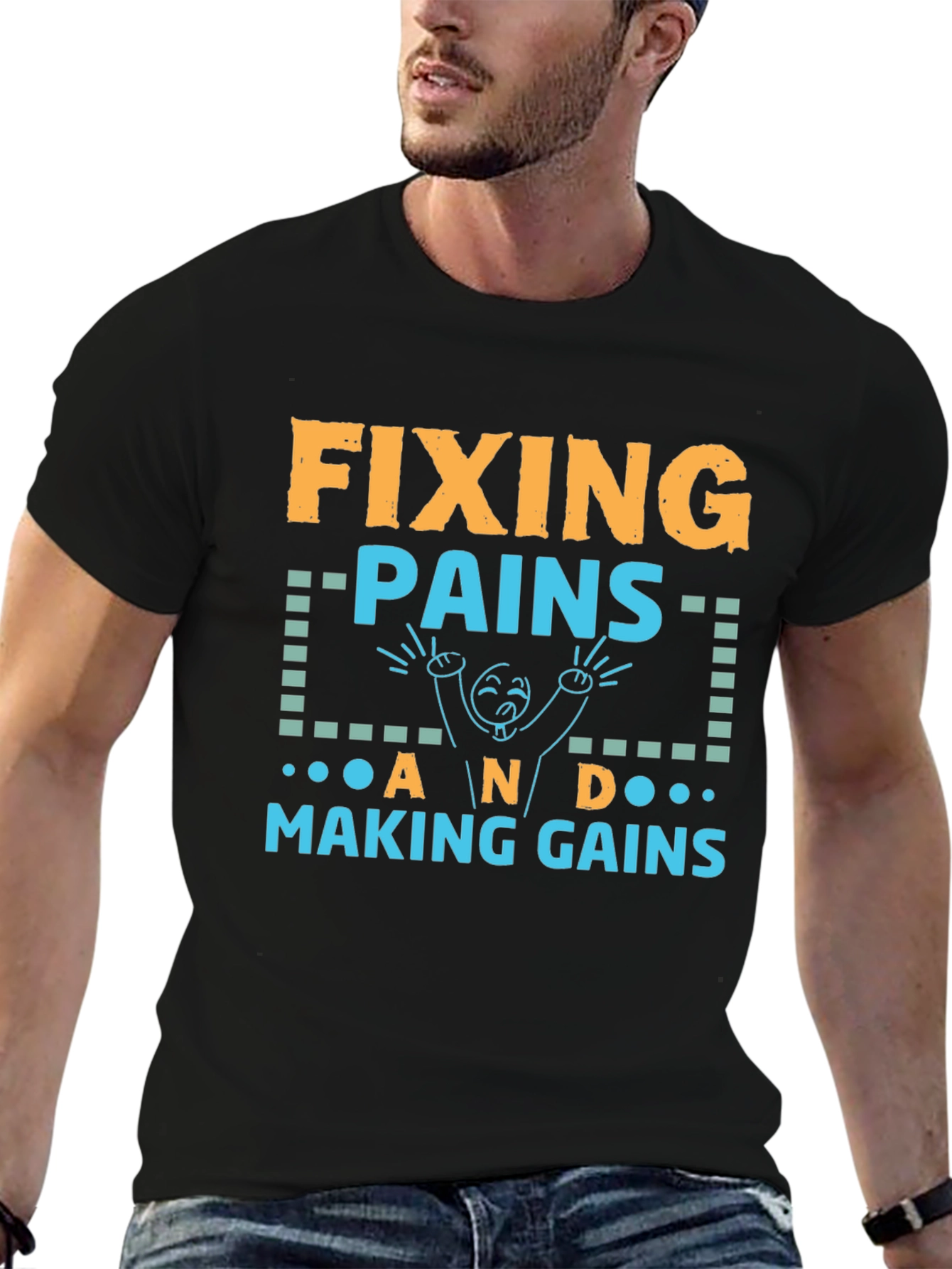 Fixing Pains Making Gains Black Graphic T-Shirt